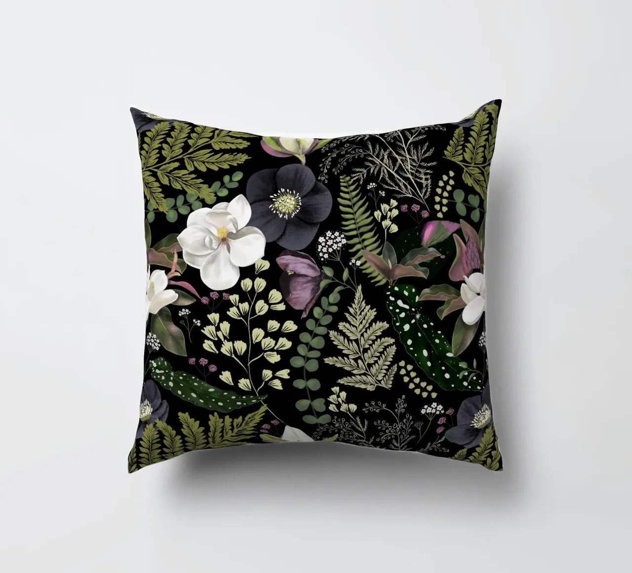Dark Mystical Garden Botanical Pattern cuscino da anisillustration