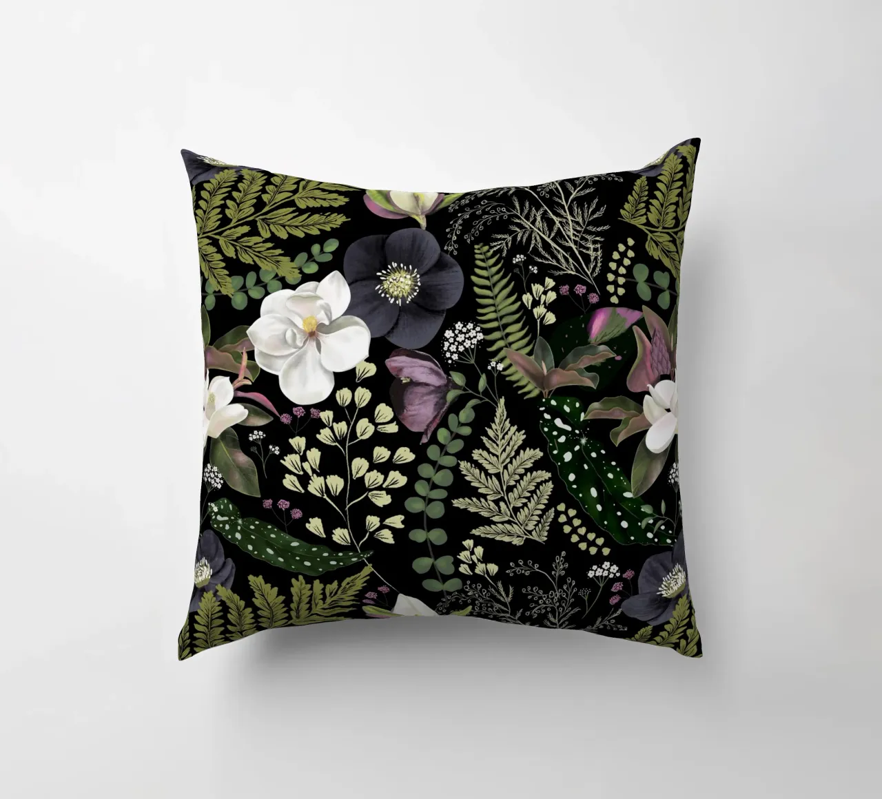 Dark Mystical Garden Botanical Pattern cuscino da anisillustration