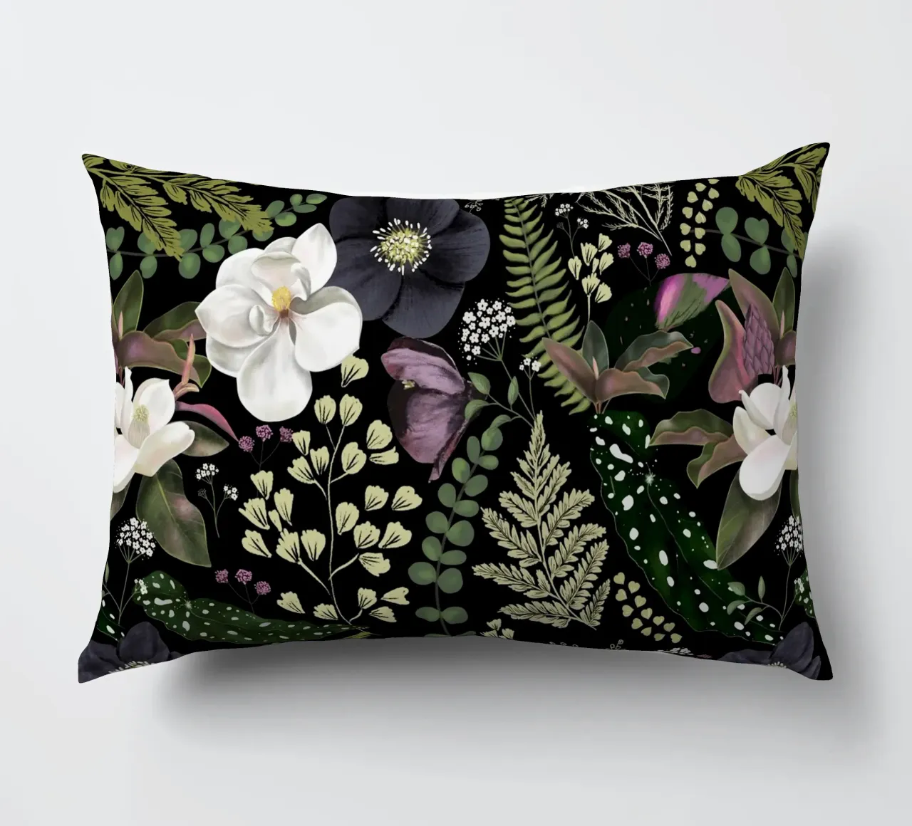Dark Mystical Garden Botanical Pattern Kissen von anisillustration