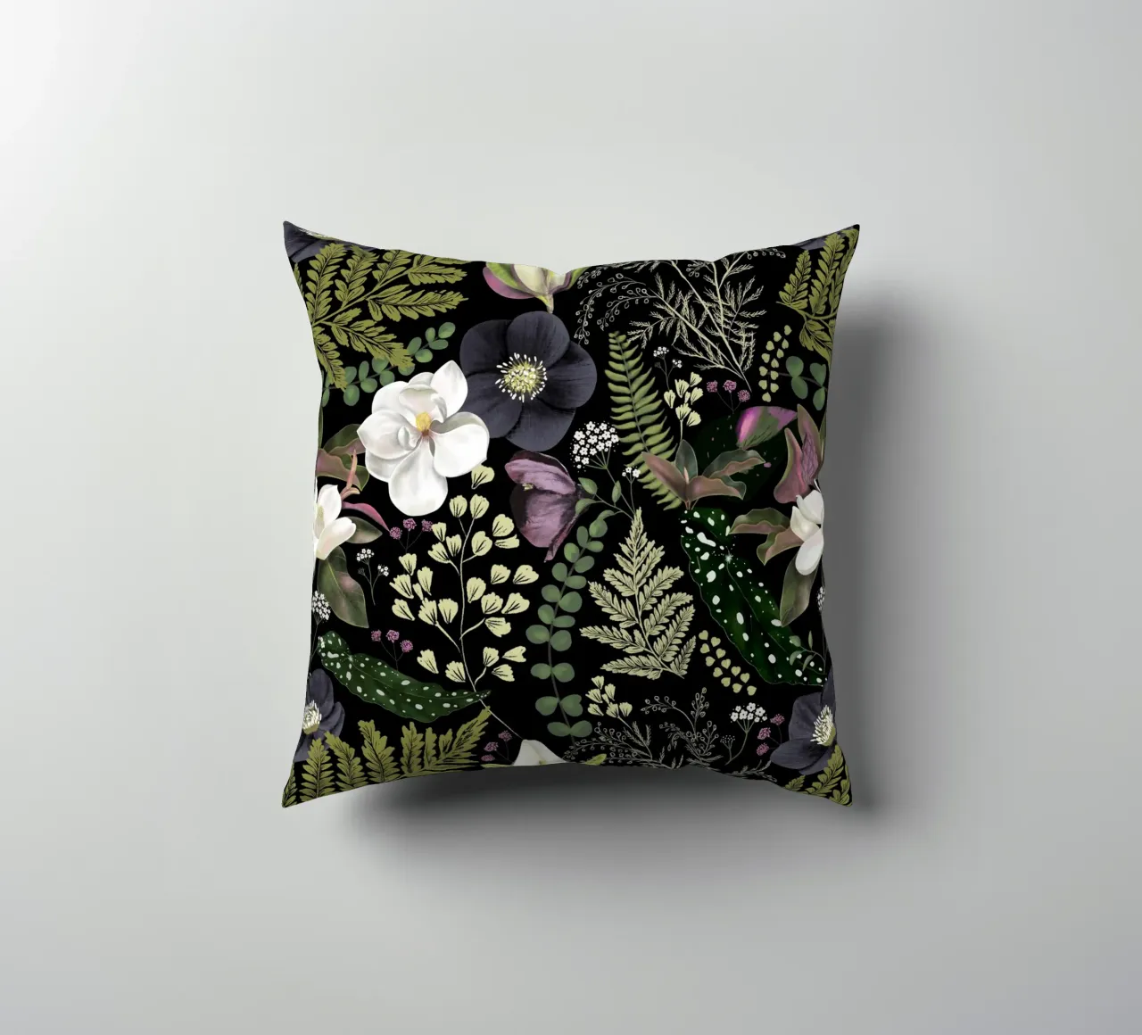 Dark Mystical Garden Botanical Pattern cuscino da anisillustration