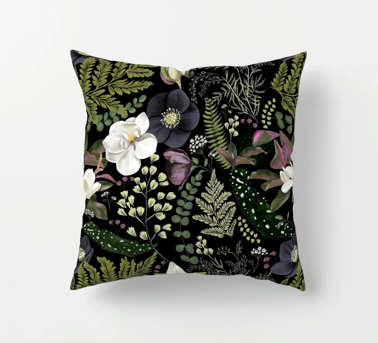 Dark Mystical Garden Botanical Pattern cuscino da anisillustration