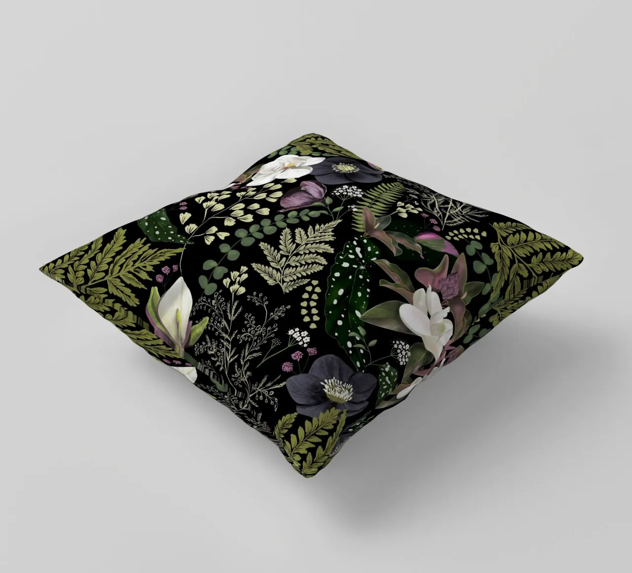 Dark Mystical Garden Botanical Pattern cuscino da anisillustration