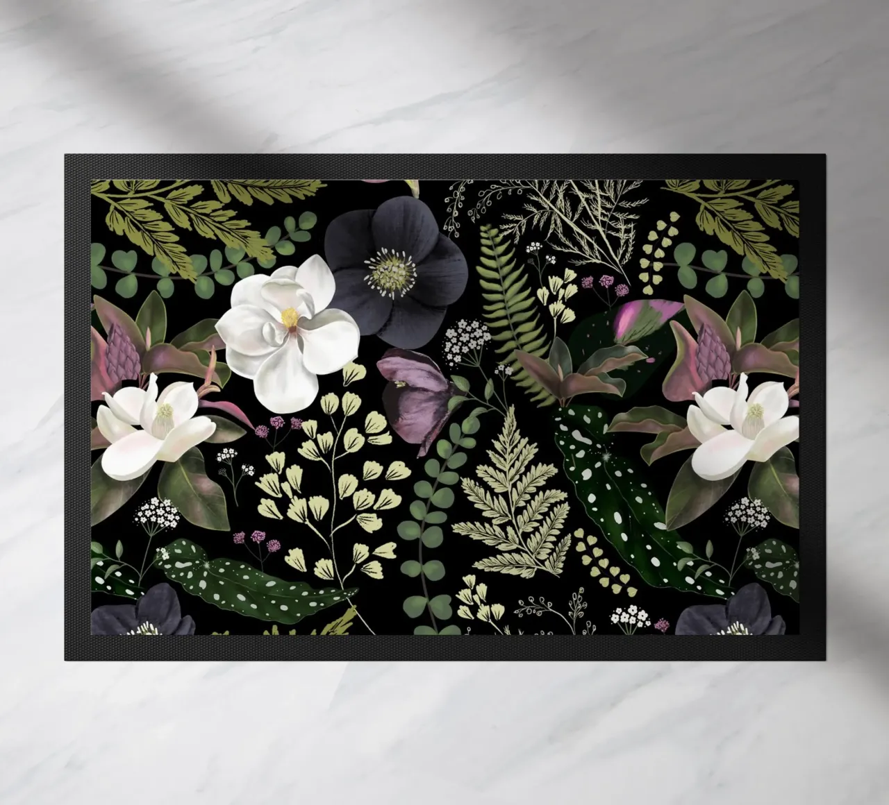 Dark Mystical Garden Botanical Pattern doormat by anisillustration