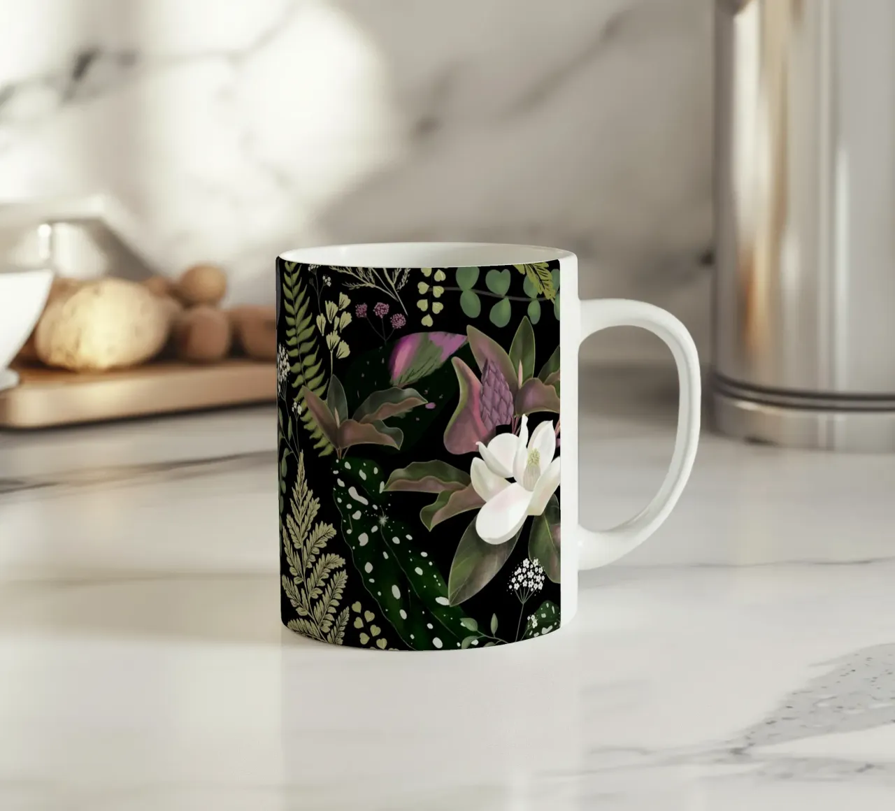 Dark Mystical Garden Botanical Pattern mug en céramique de anisillustration