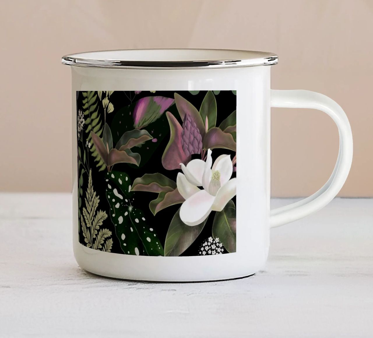 Dark Mystical Garden Botanical Pattern tazza in smalto da anisillustration