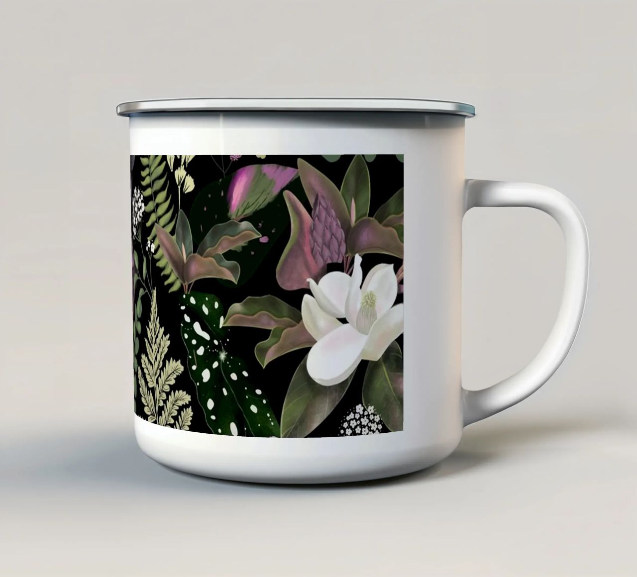 Dark Mystical Garden Botanical Pattern tazza in smalto da anisillustration