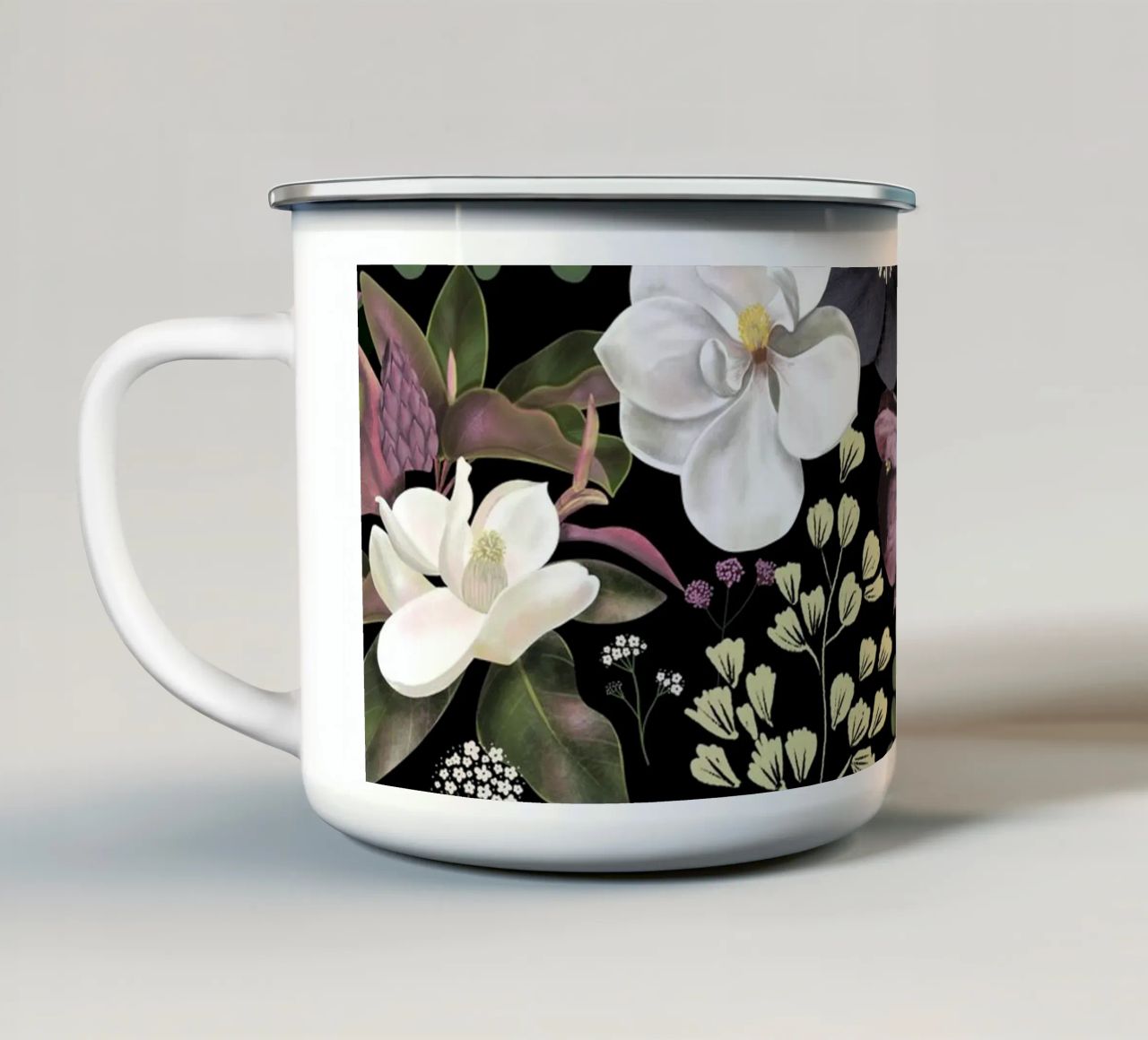 Dark Mystical Garden Botanical Pattern tazza in smalto da anisillustration