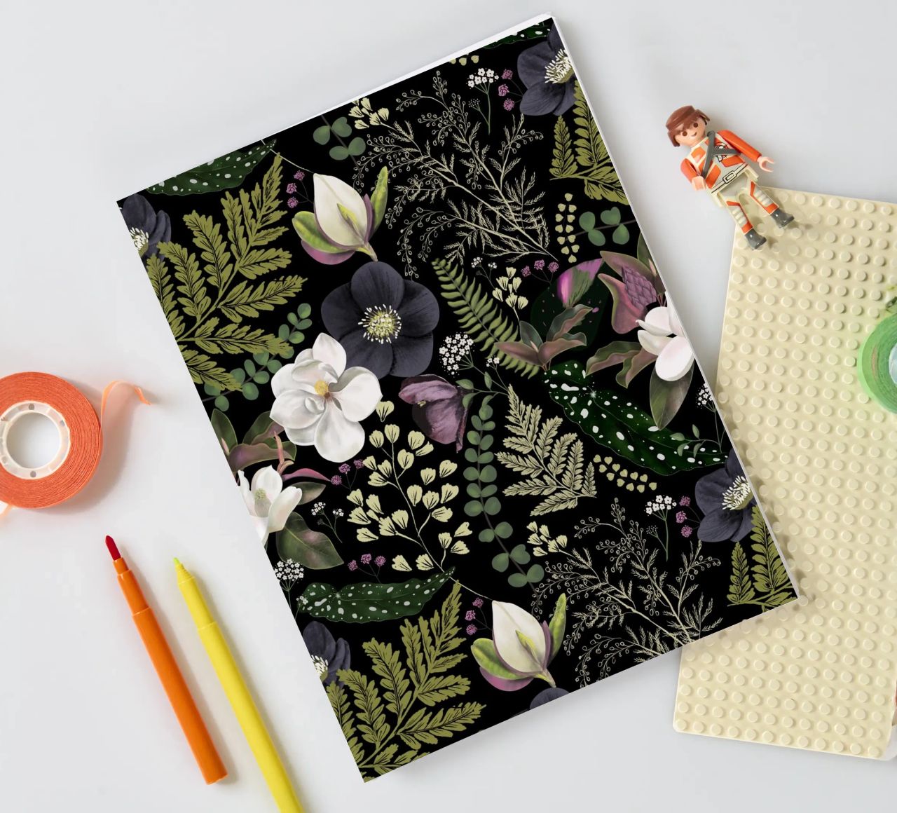 Dark Mystical Garden Botanical Pattern notebook by anisillustration