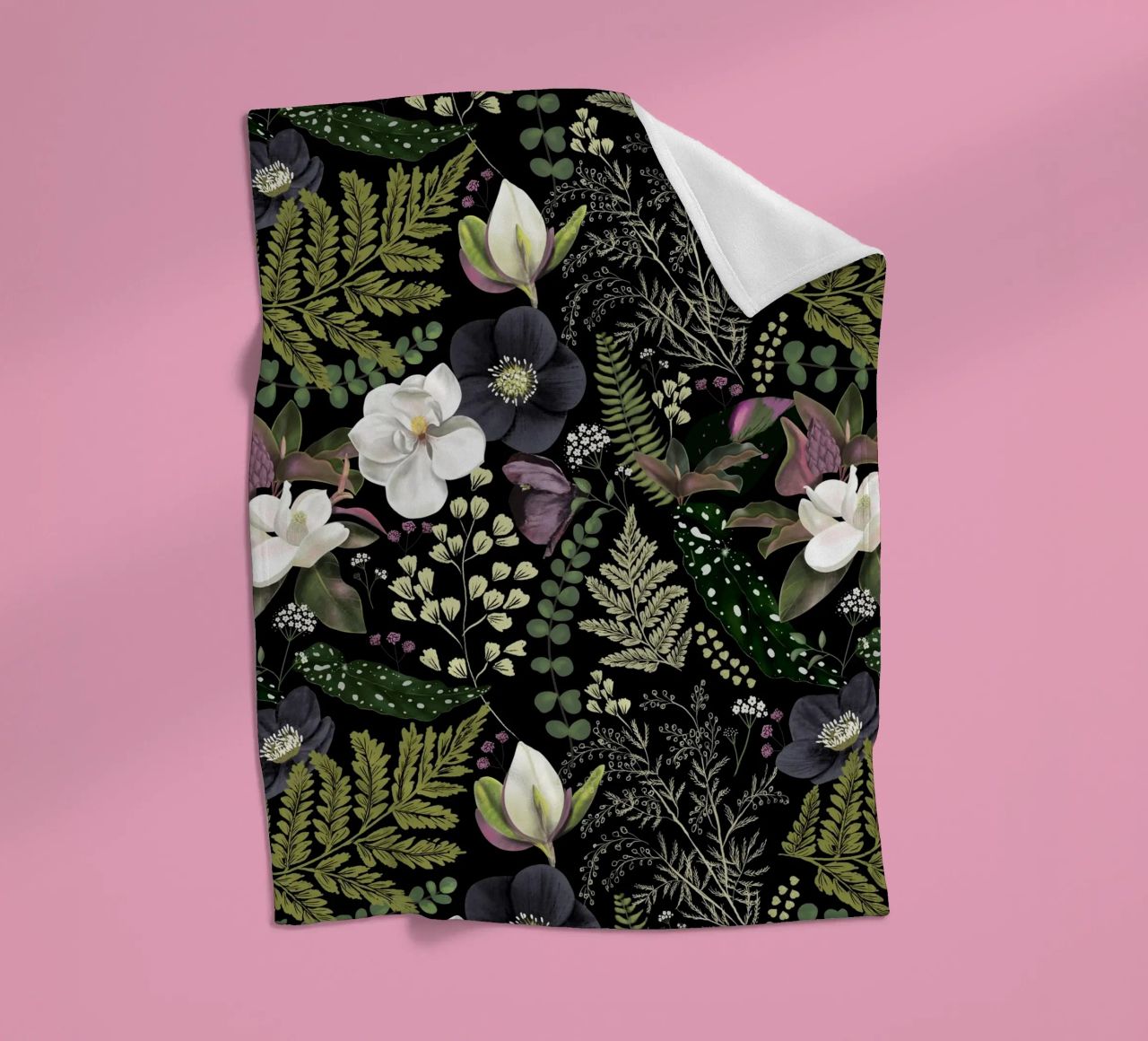 Dark Mystical Garden Botanical Pattern fleece blanket by anisillustration