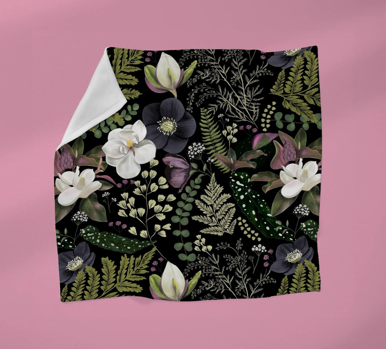 Dark Mystical Garden Botanical Pattern fleece blanket by anisillustration