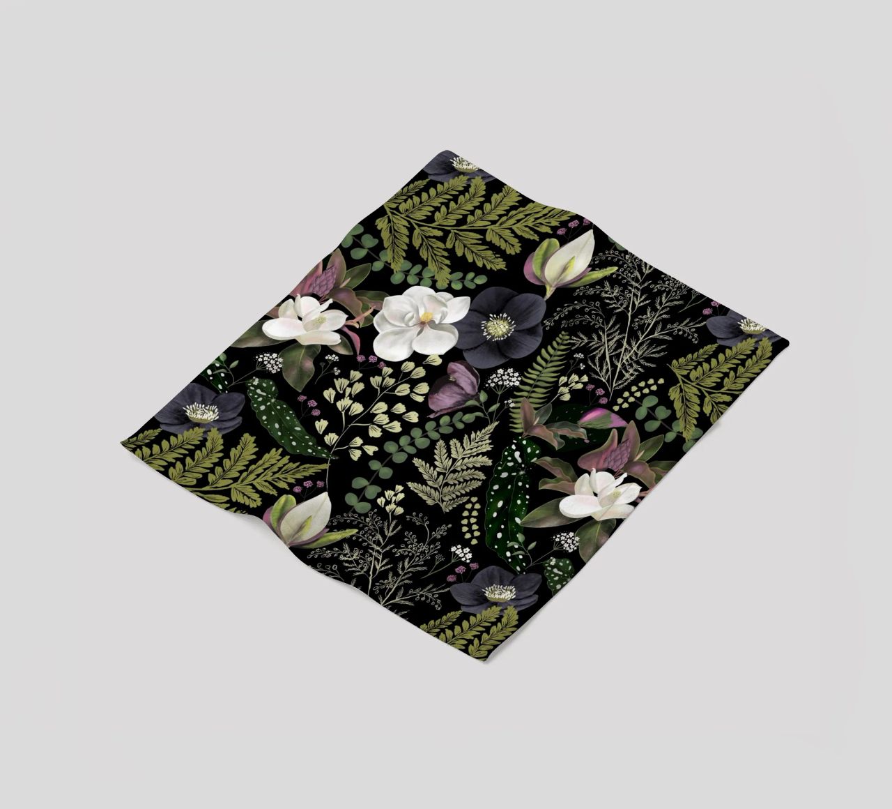 Dark Mystical Garden Botanical Pattern fleece blanket by anisillustration
