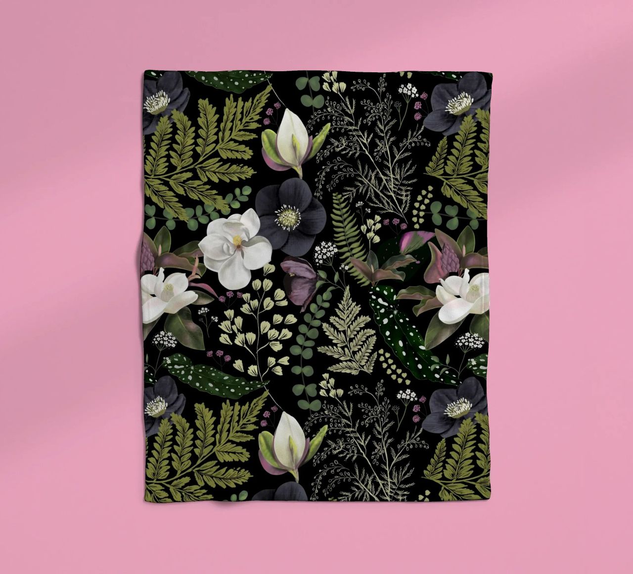 Dark Mystical Garden Botanical Pattern fleece blanket by anisillustration