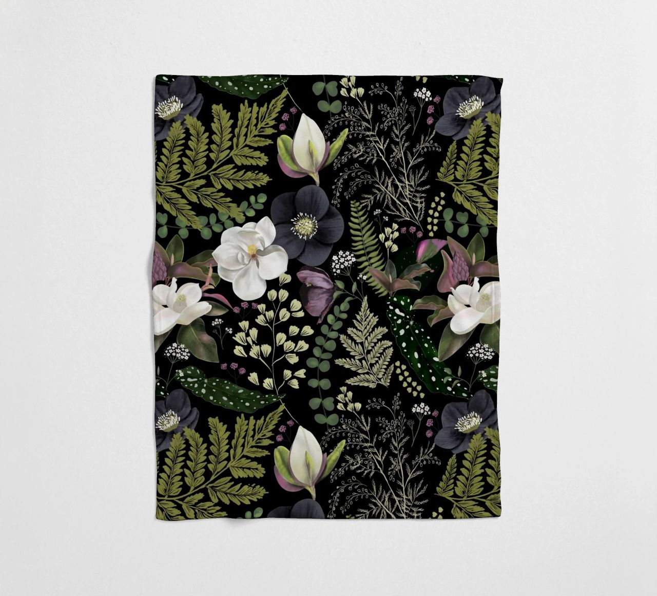 Dark Mystical Garden Botanical Pattern fleece blanket by anisillustration