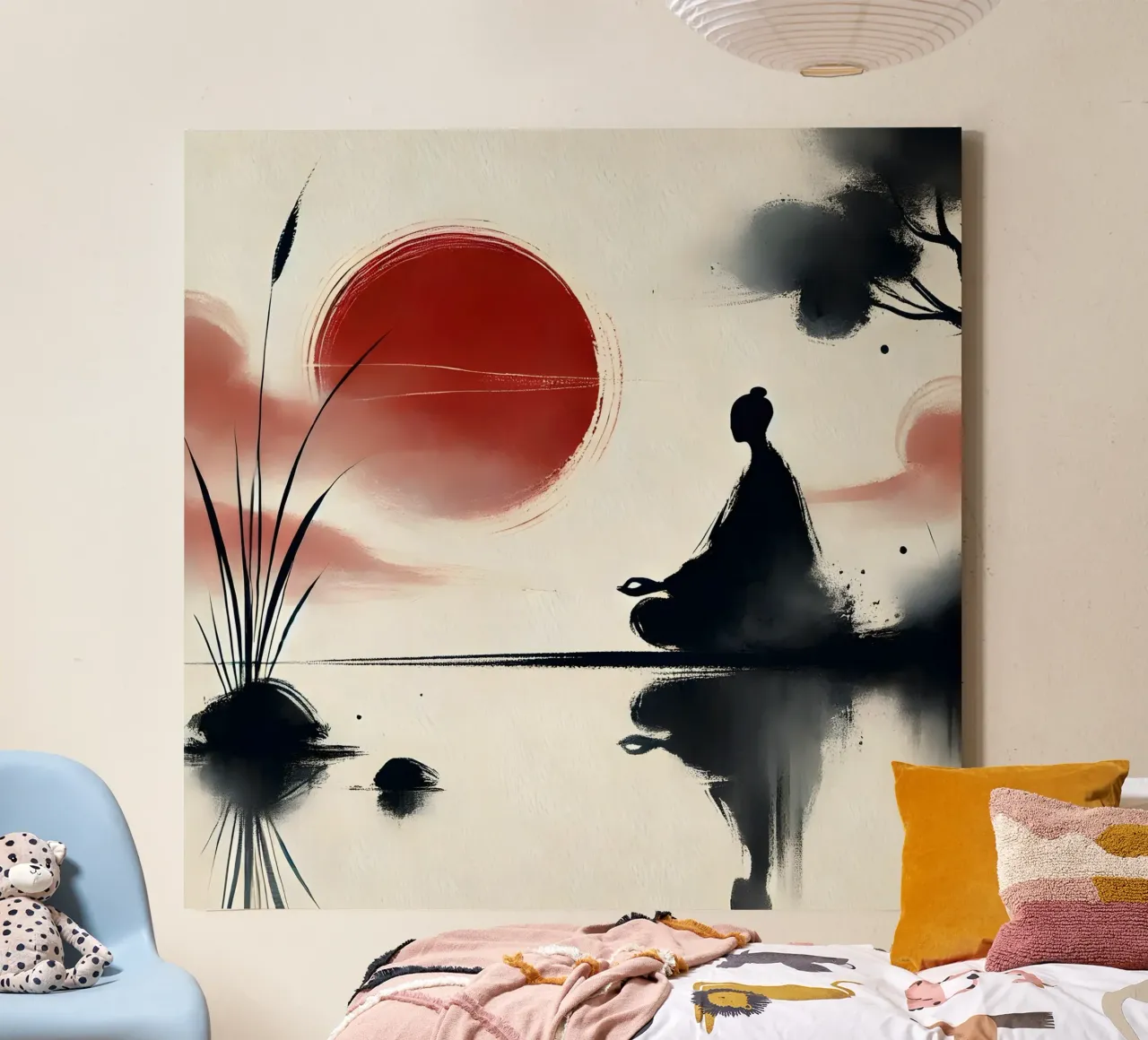 Meditazione - Stile Sumi-e tela con Cornice a cassetta da spiritual
