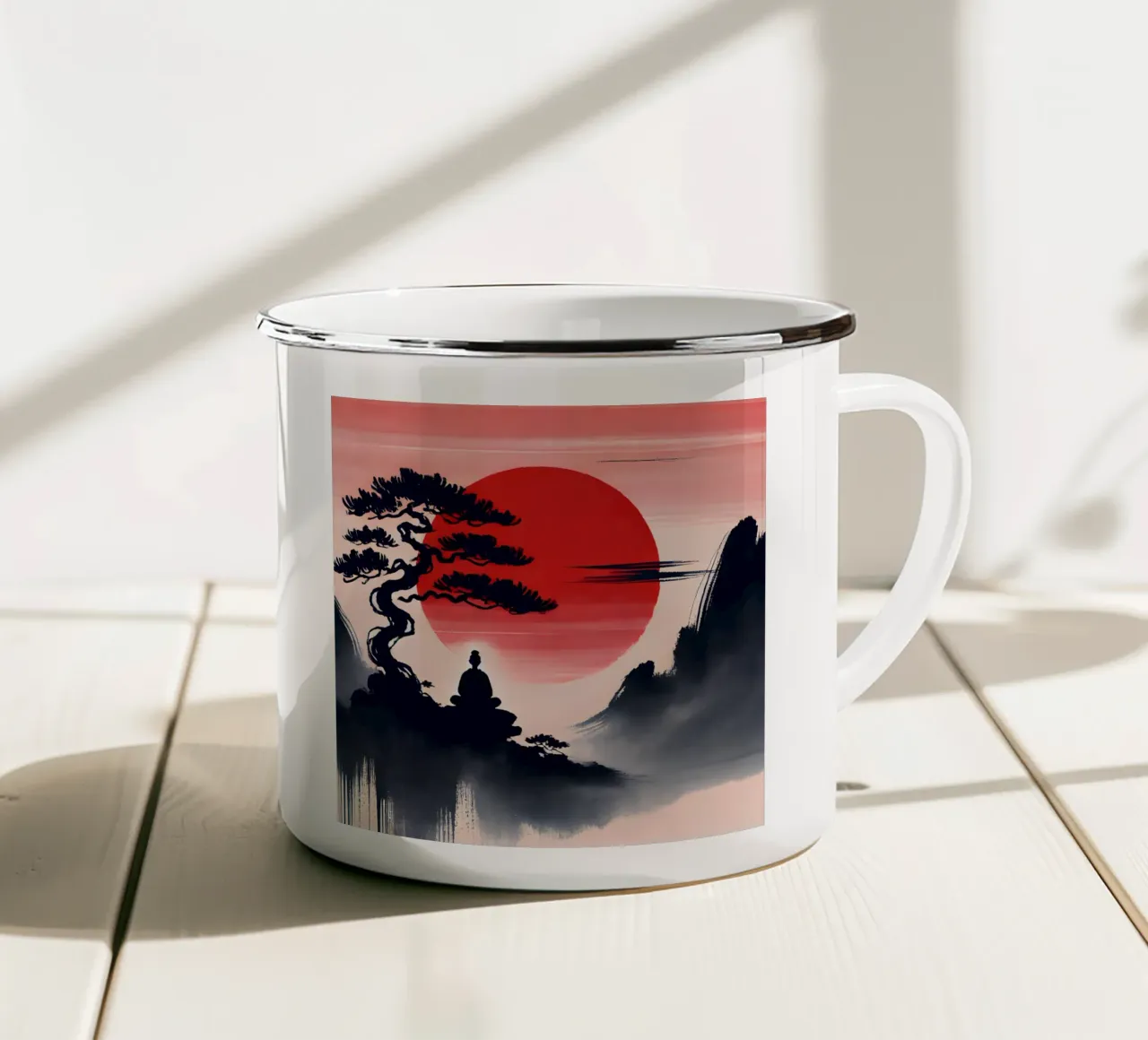 Meditazione - Stile Sumi-e tazza in smalto da spiritual