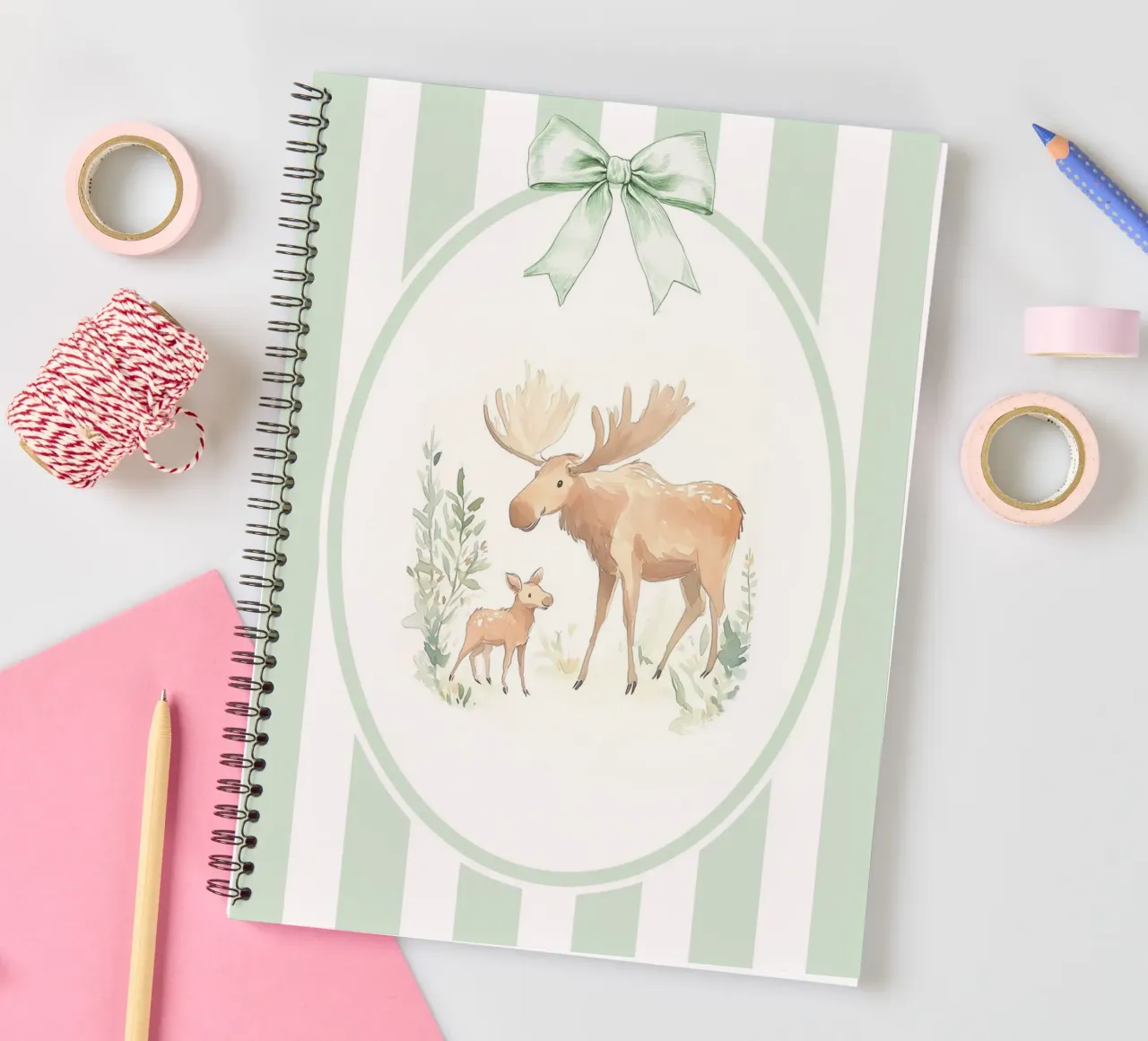 Moose and Calf in Nature spiral notebook by Jungle Joy Art