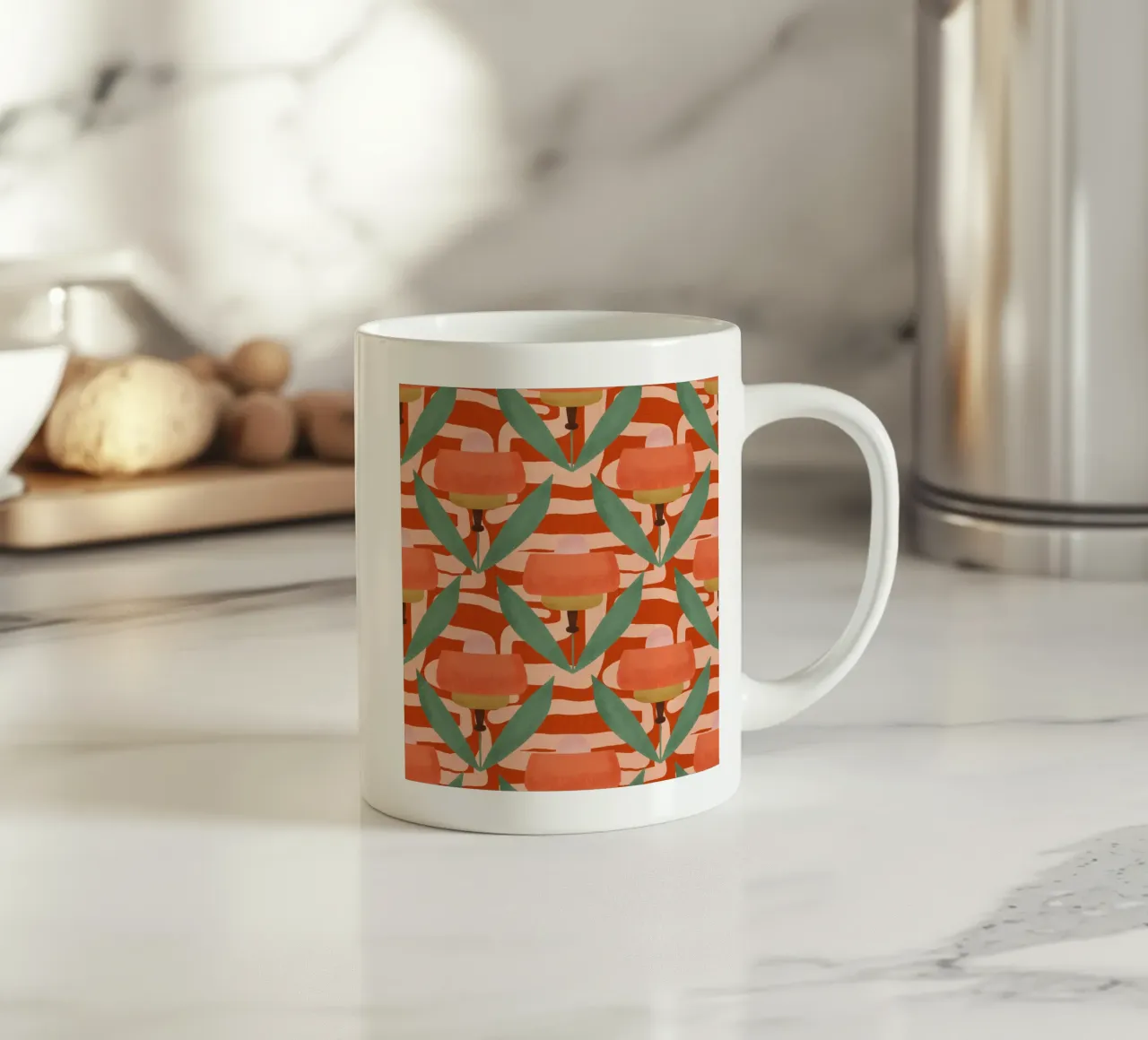 Papaveri botanici retrò - Fiore rosso moderno di metà secolo tazza in ceramica da susanacosta