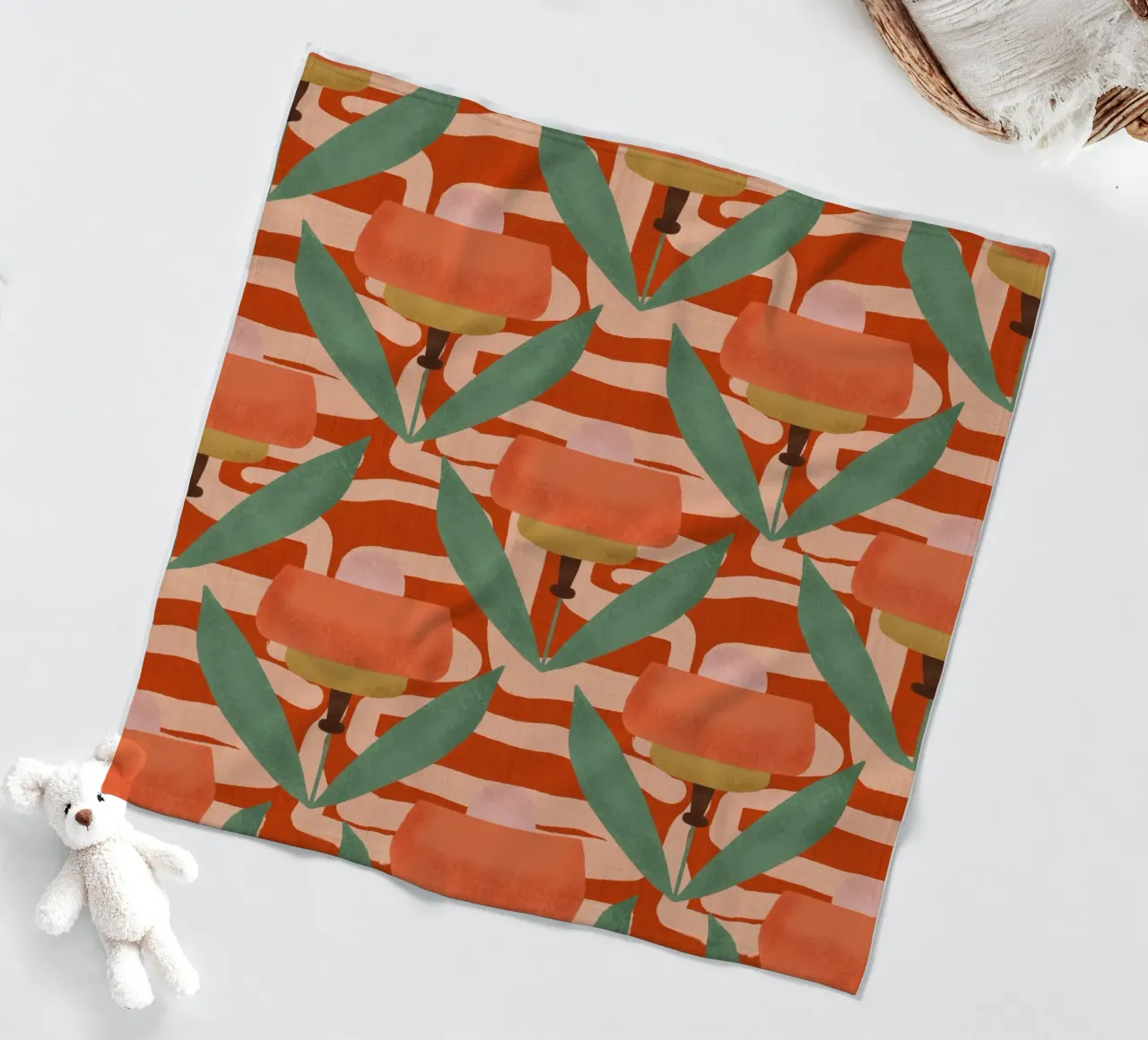 Papaveri botanici retrò - Fiore rosso moderno di metà secolo coperta in pile da susanacosta