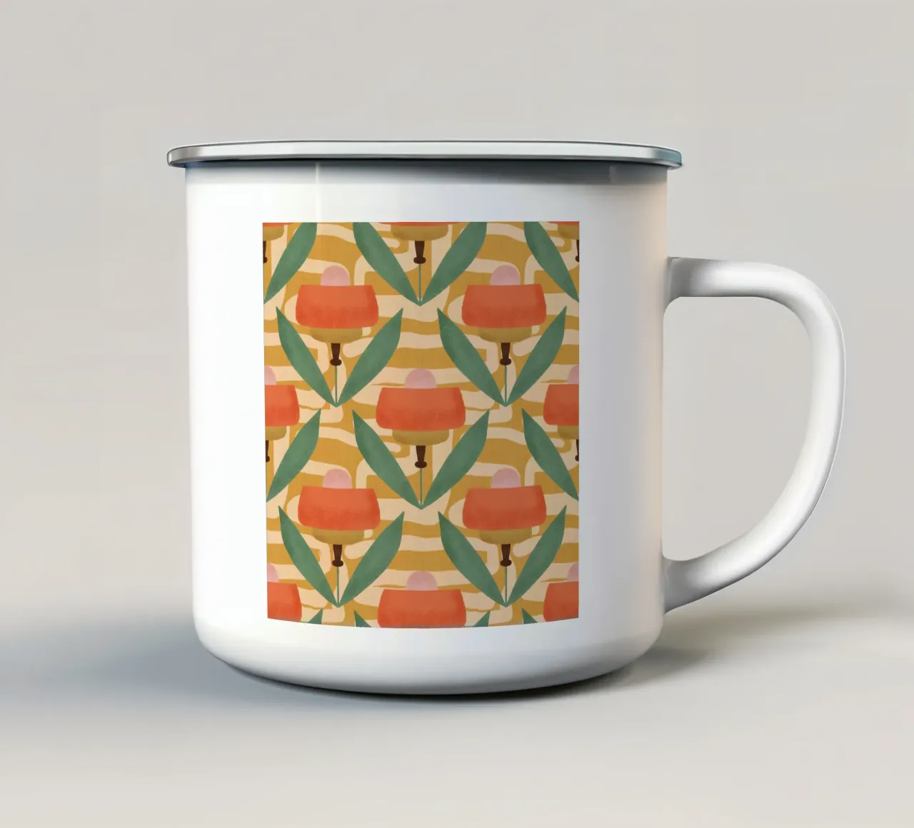 Papaveri botanici retrò - Fiore moderno di metà secolo, giallo tazza in smalto da susanacosta