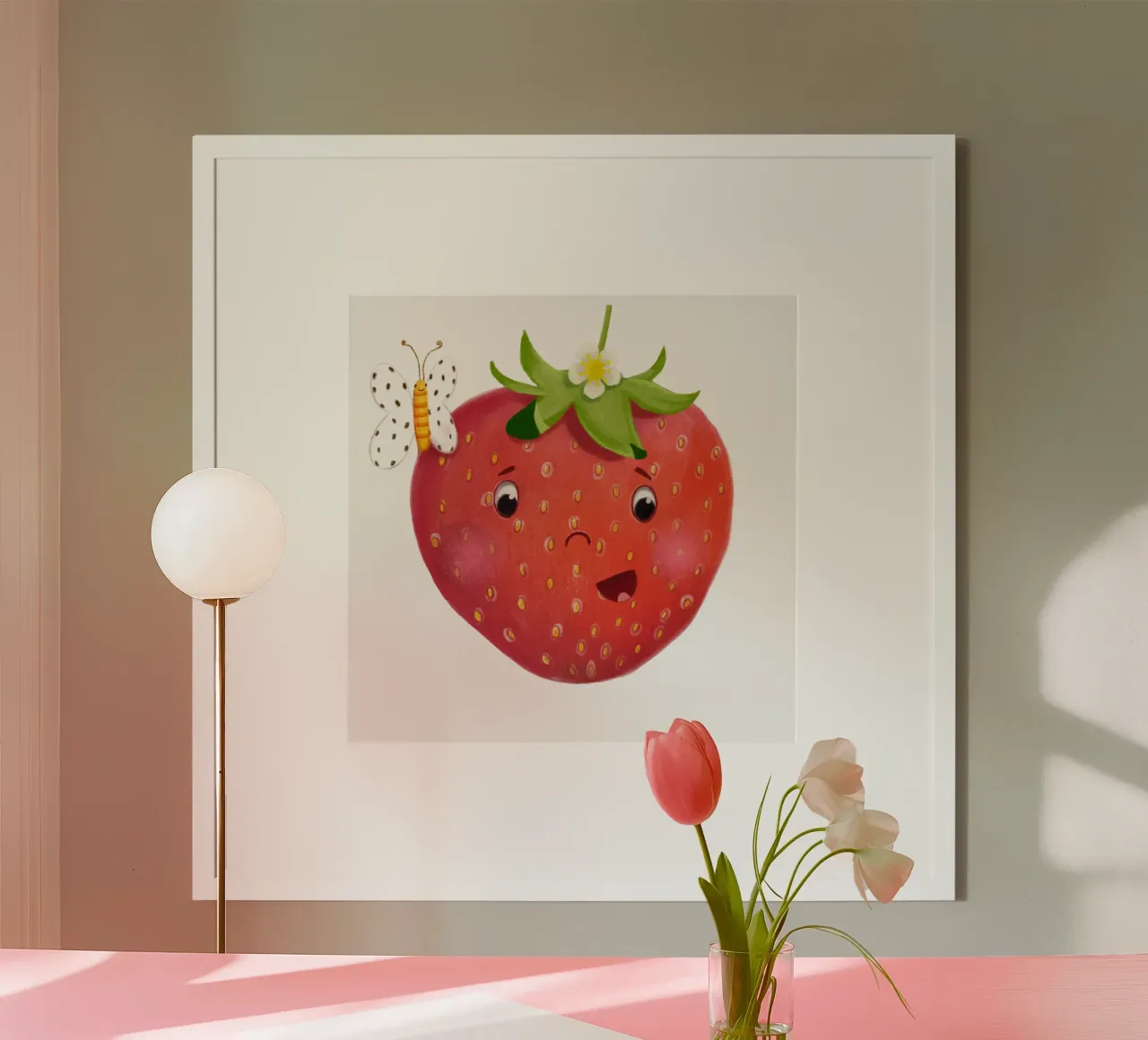Süße Erdbeere poster with plastic frame by Honigbrombeere