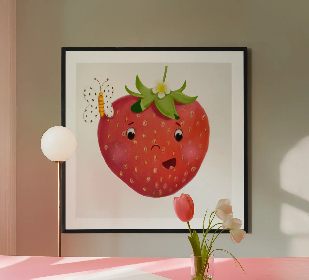 Süße Erdbeere poster with plastic frame by Honigbrombeere