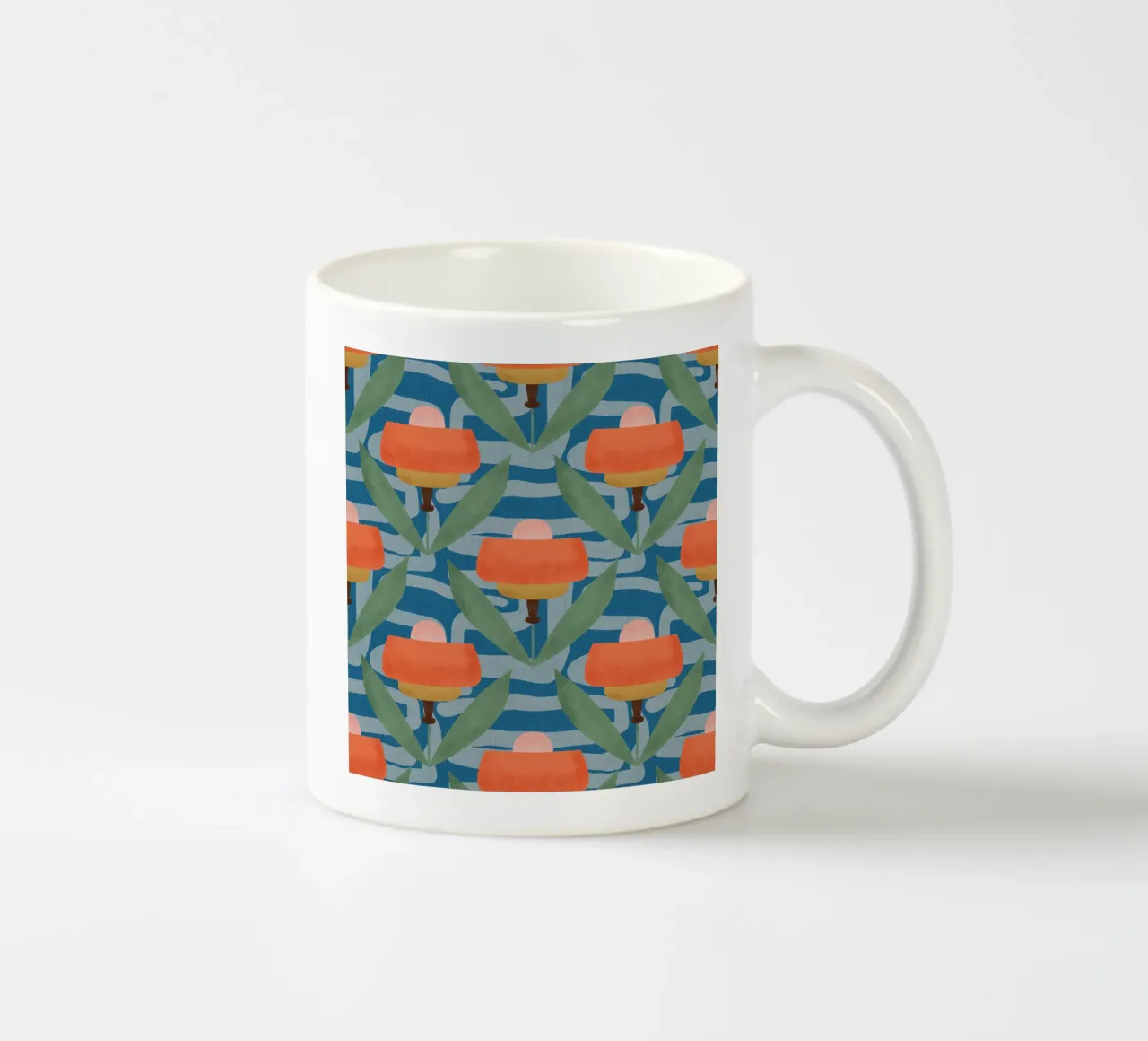 Papaveri botanici retrò - Fiore moderno di metà secolo blu tazza in ceramica da susanacosta