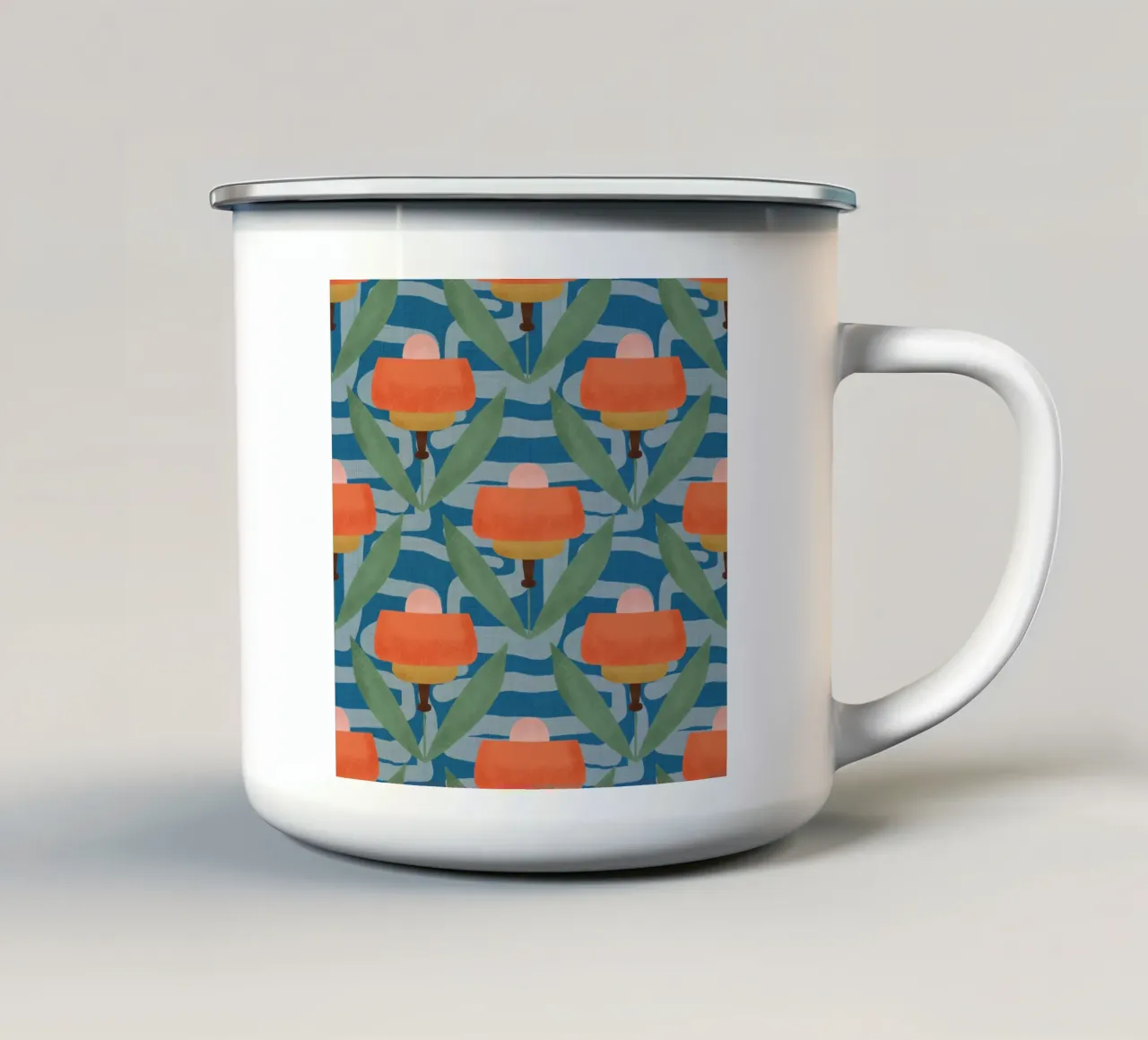 Papaveri botanici retrò - Fiore moderno di metà secolo blu tazza in smalto da susanacosta