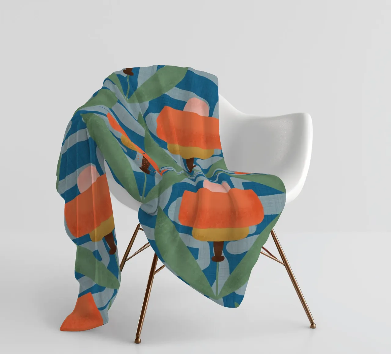 Papaveri botanici retrò - Fiore moderno di metà secolo blu coperta in pile da susanacosta