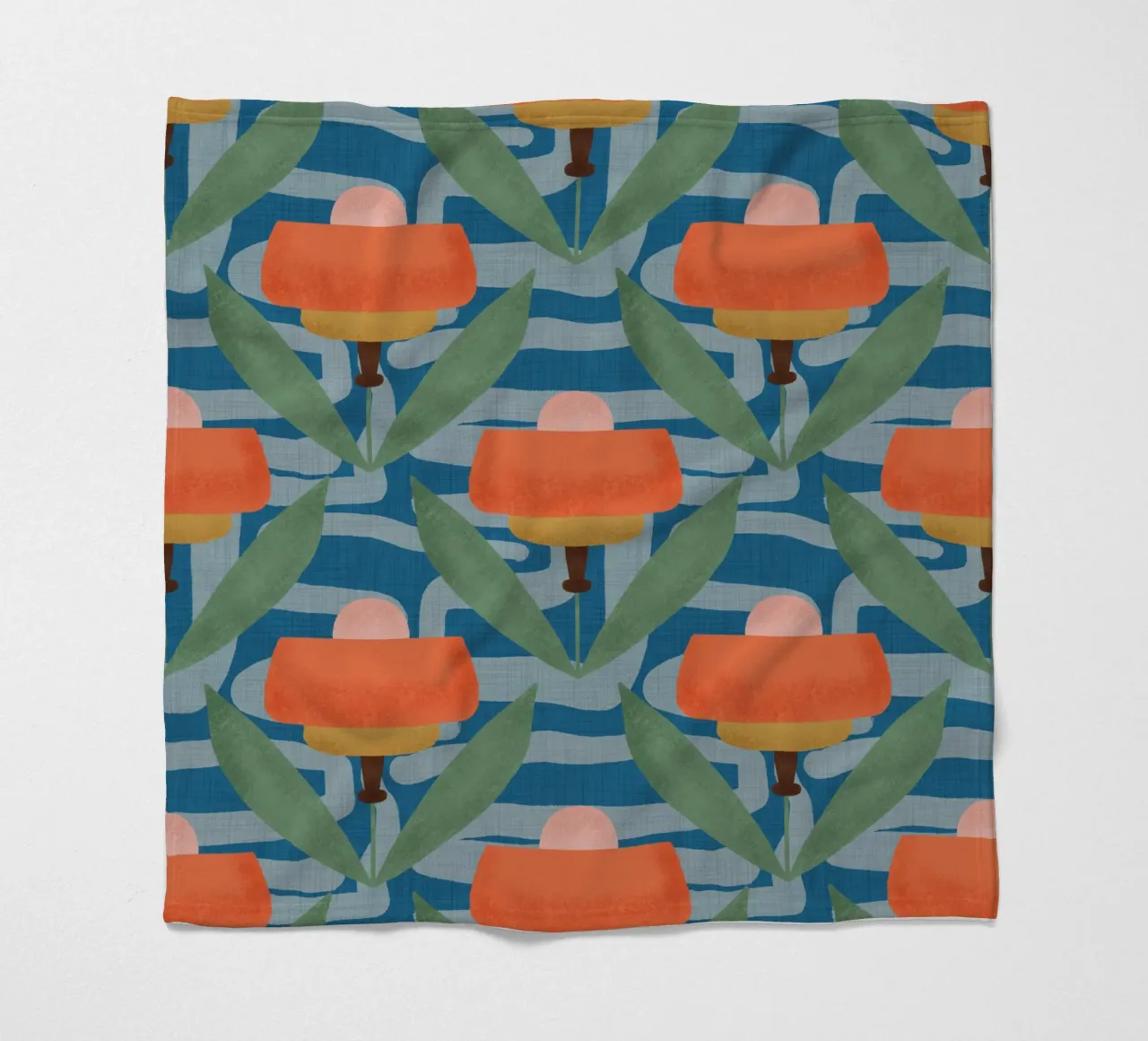 Papaveri botanici retrò - Fiore moderno di metà secolo blu coperta in pile da susanacosta