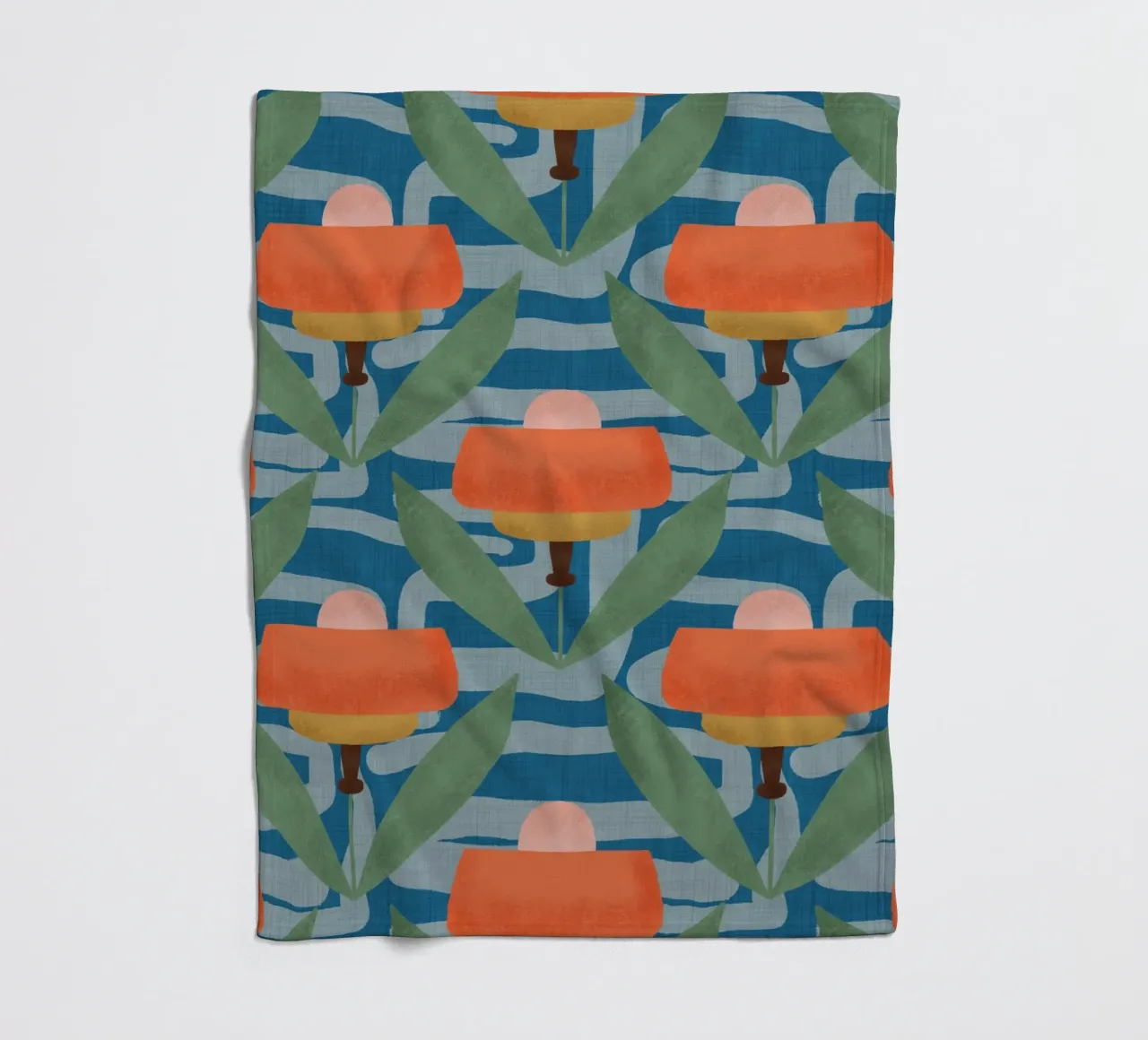 Papaveri botanici retrò - Fiore moderno di metà secolo blu coperta in pile da susanacosta