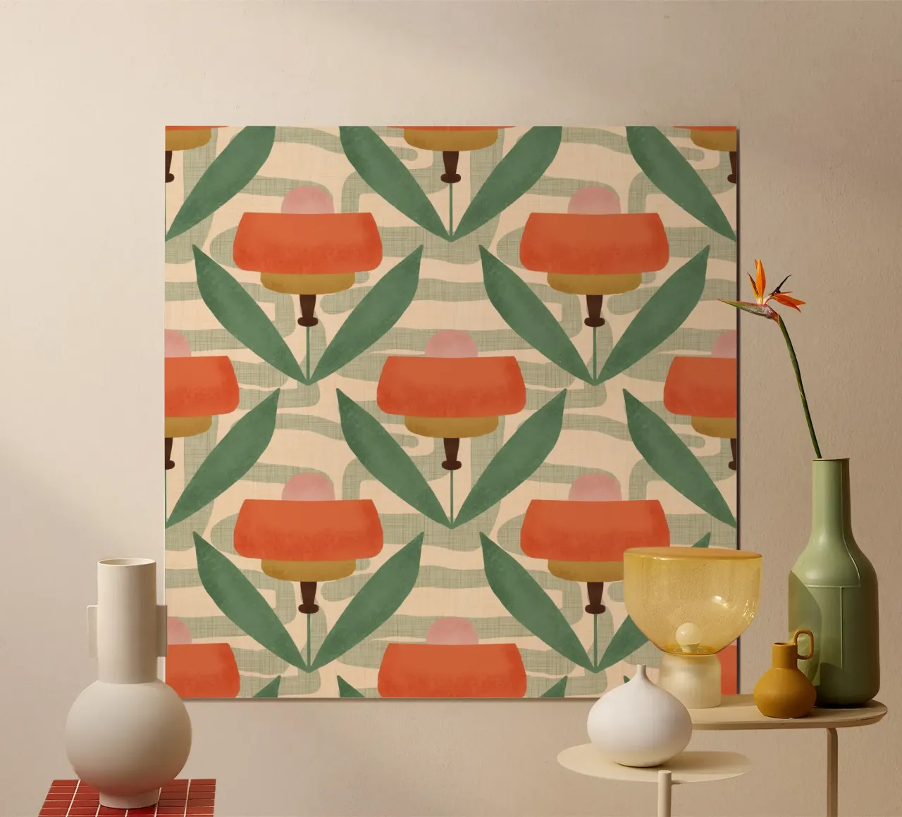 Papaveri botanici retrò - Salvia floreale moderna di metà secolo poster da susanacosta