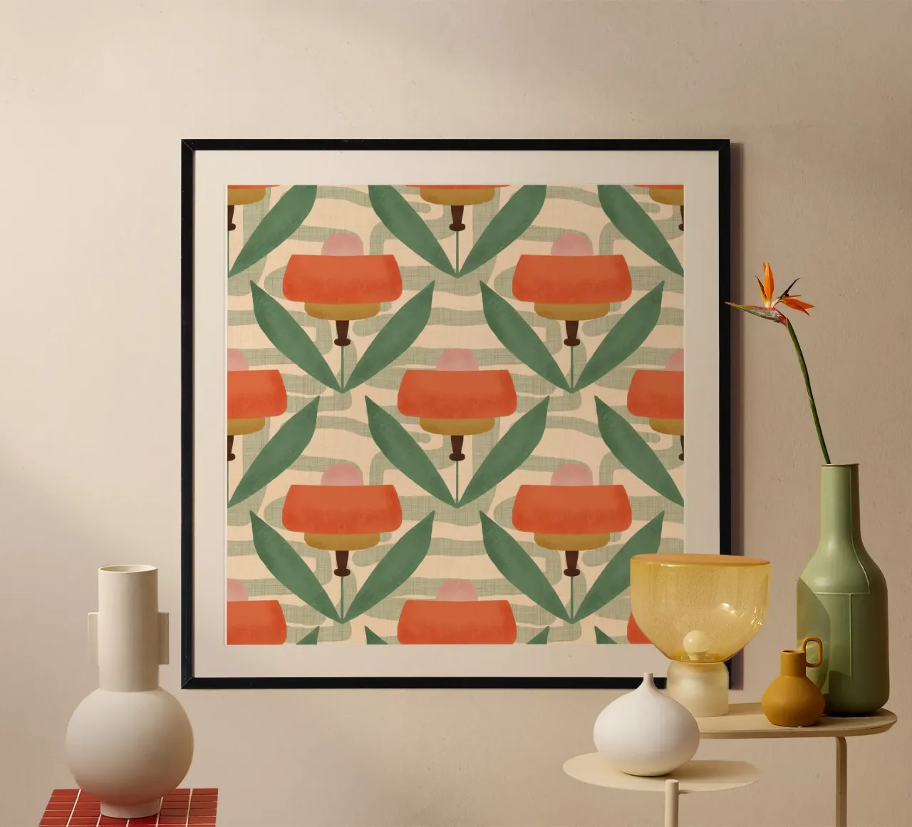 Papaveri botanici retrò - Salvia floreale moderna di metà secolo poster da susanacosta