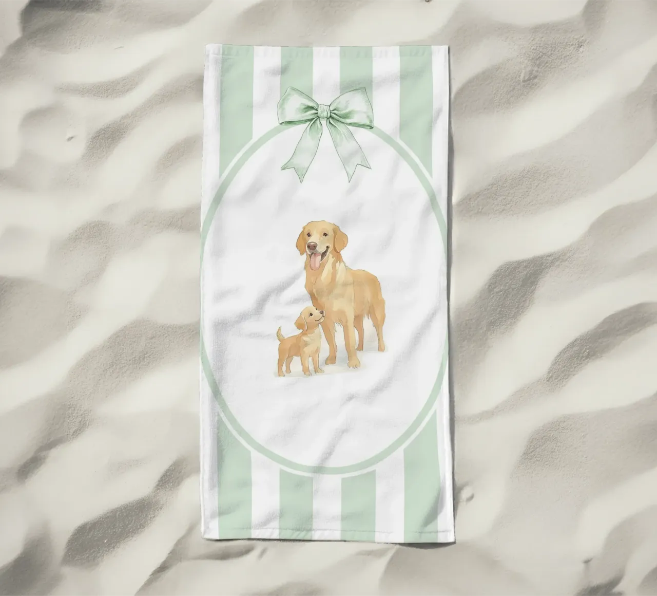 Golden Retriever and Puppy in Nature beach towel by Jungle Joy Art