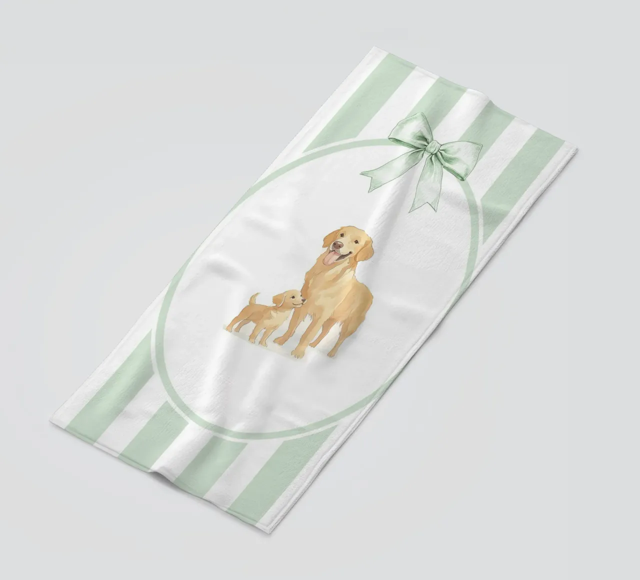 Golden Retriever and Puppy in Nature beach towel by Jungle Joy Art