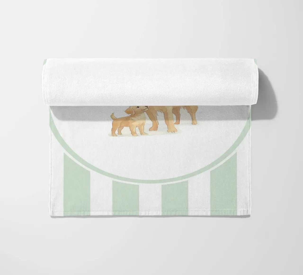Golden Retriever and Puppy in Nature beach towel by Jungle Joy Art