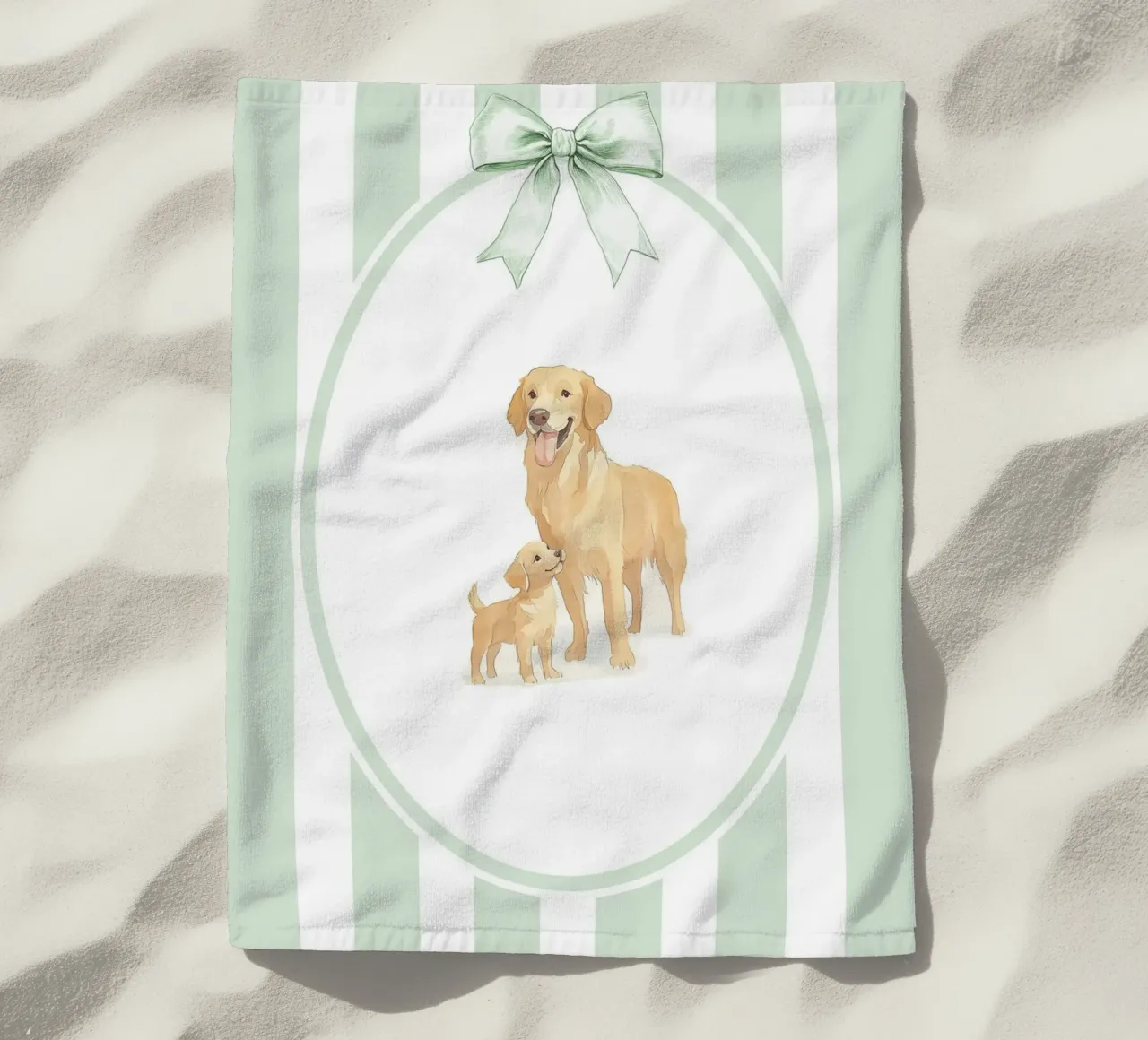 Golden Retriever and Puppy in Nature beach towel by Jungle Joy Art