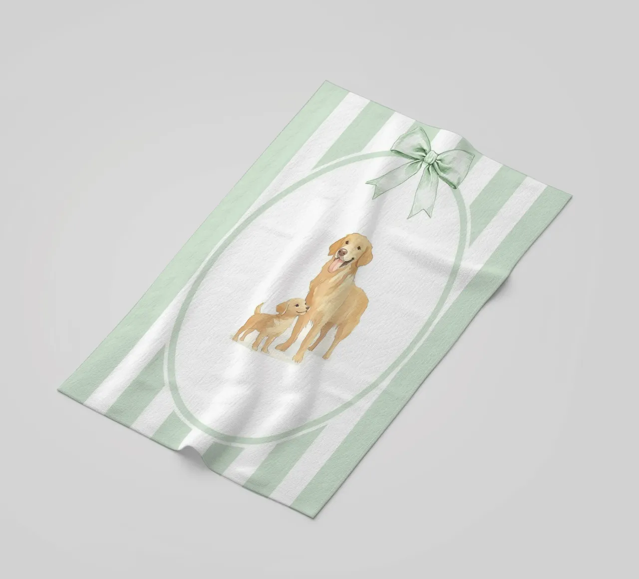 Golden Retriever and Puppy in Nature beach towel by Jungle Joy Art
