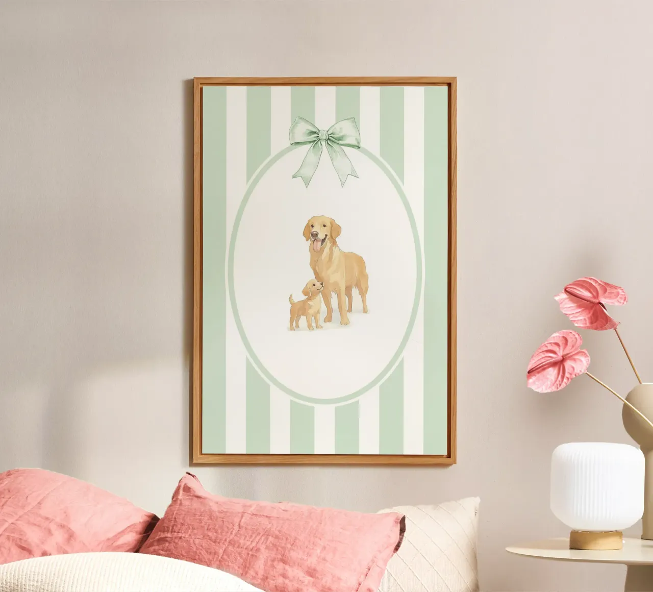 Golden Retriever e cucciolo nella natura alluminio dibond da Jungle Joy Art