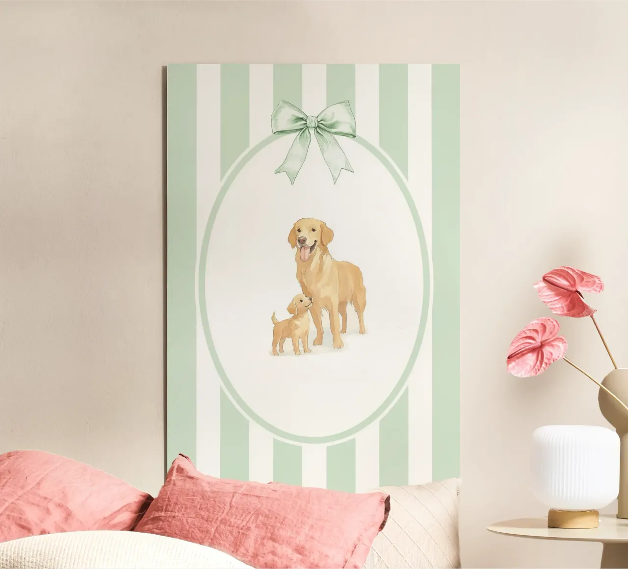 Golden Retriever e cucciolo nella natura alluminio dibond da Jungle Joy Art
