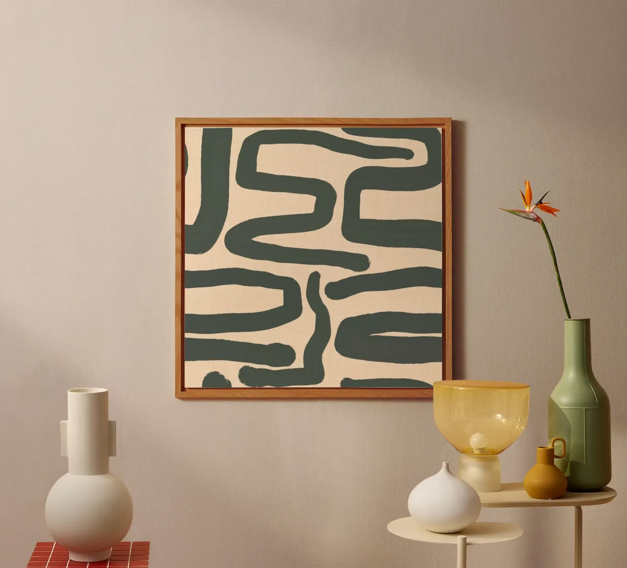 Labirinto astratto retrò - Linee moderne di metà secolo Verde alluminio dibond da susanacosta