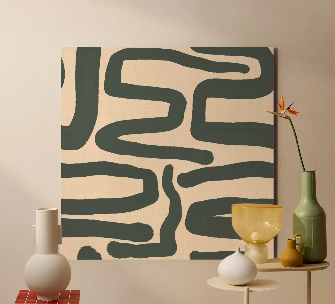 Labirinto astratto retrò - Linee moderne di metà secolo Verde alluminio dibond da susanacosta