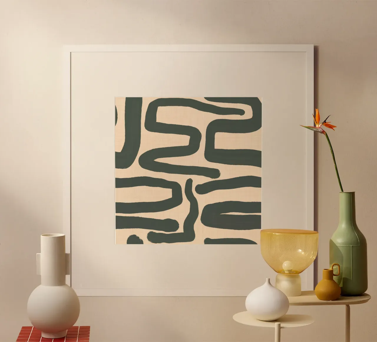 Labirinto astratto retrò - Linee moderne di metà secolo Verde carta hahnemühle da susanacosta