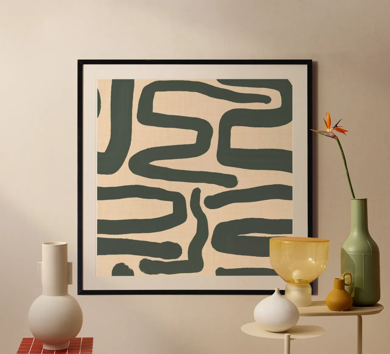 Labirinto astratto retrò - Linee moderne di metà secolo Verde poster da susanacosta