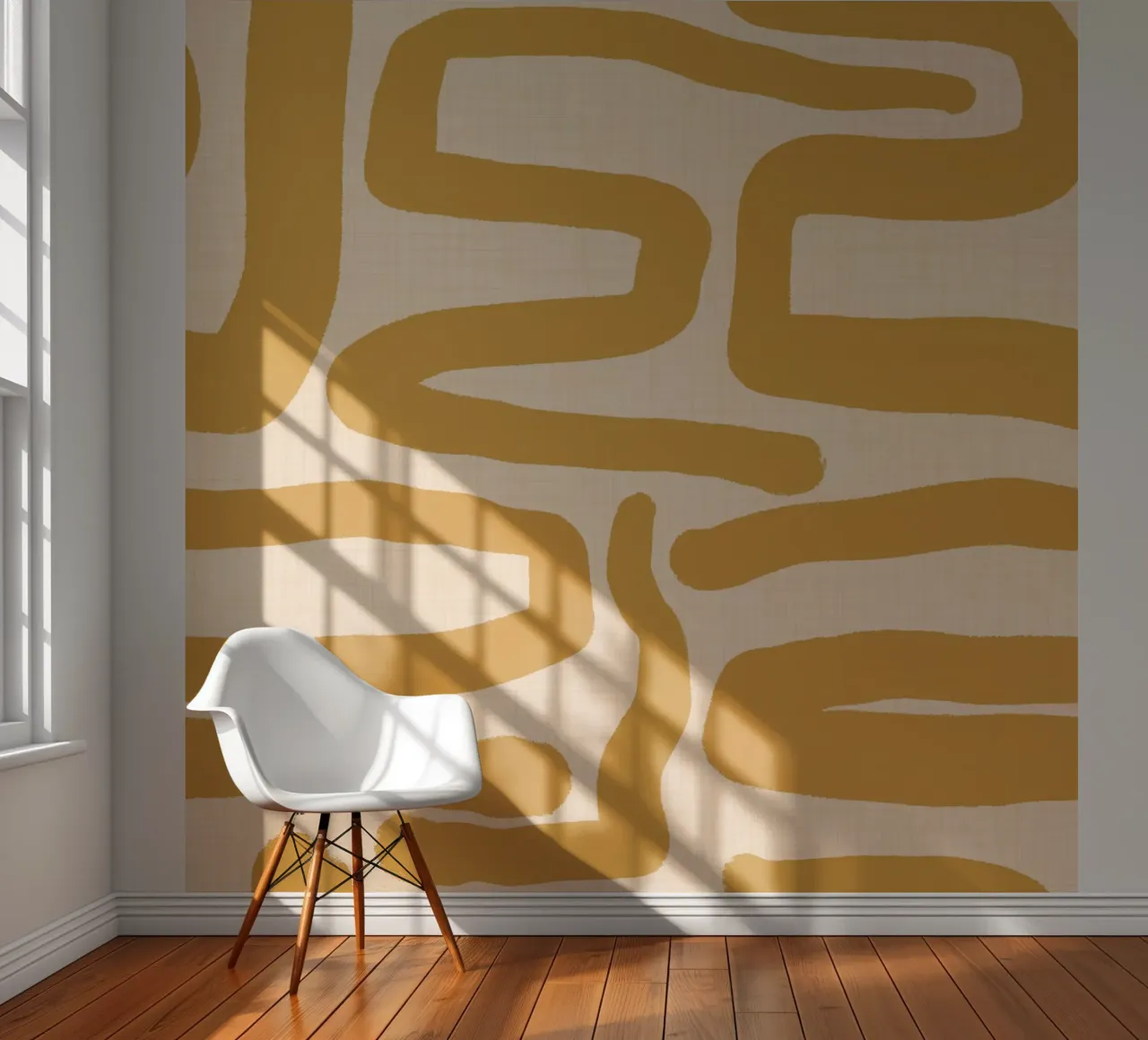 Abstract Retro Maze - Mid Century Modern Lines Yellow photo wallpaper by susanacosta