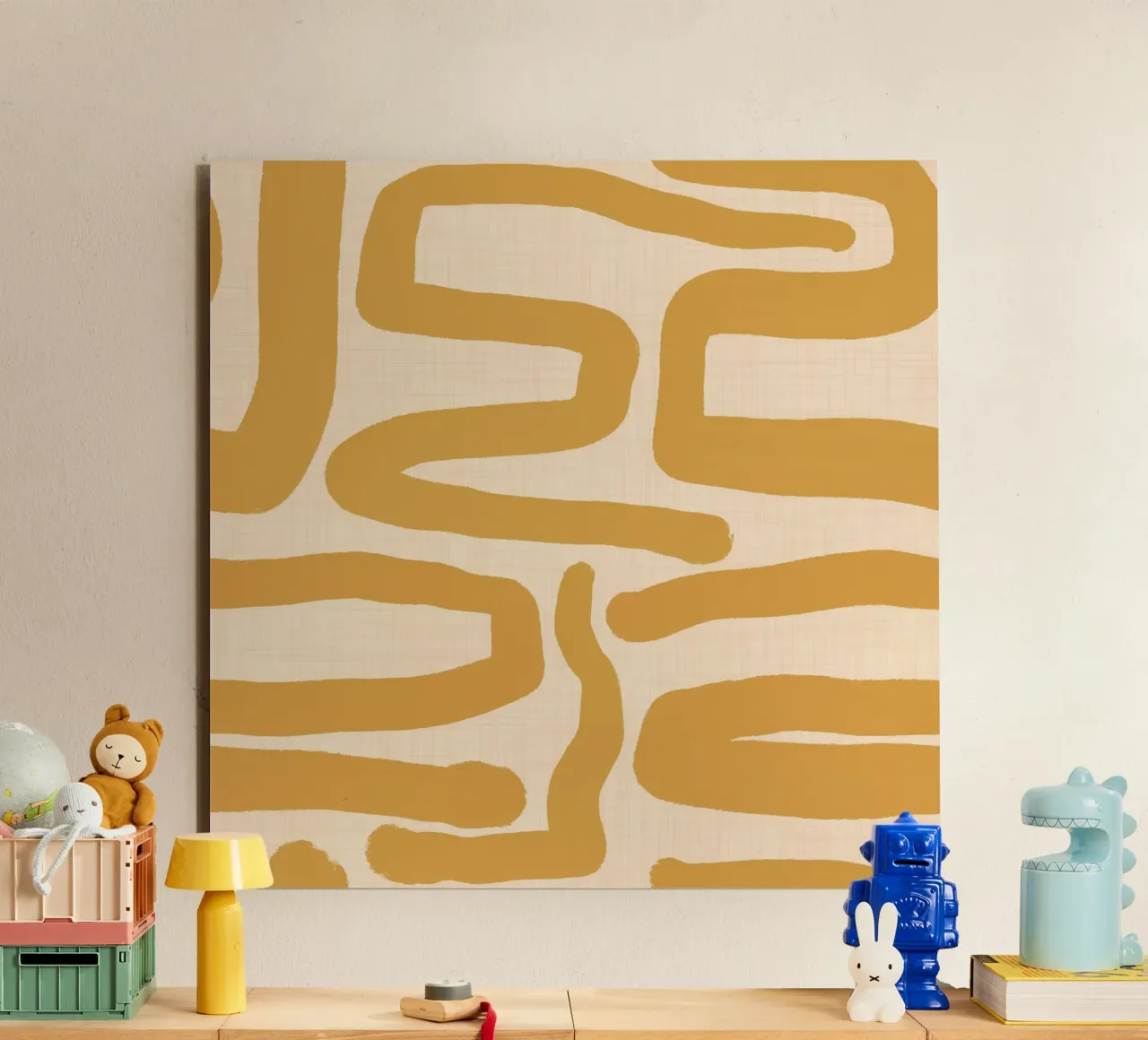 Labirinto astratto retrò - Linee moderne del medio secolo - Giallo alluminio dibond da susanacosta