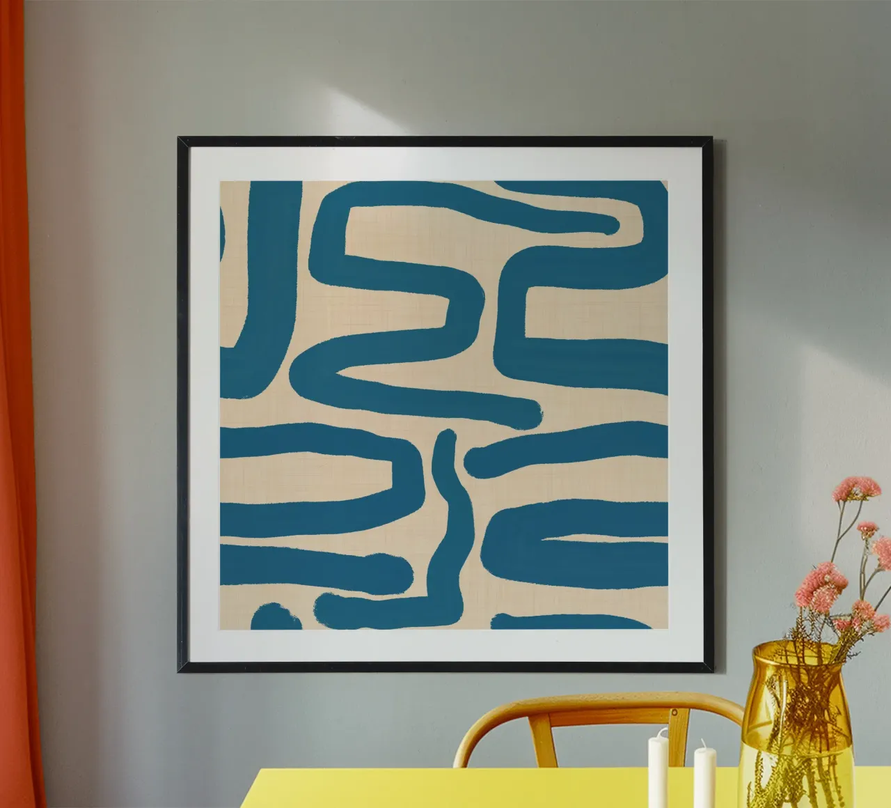Labirinto astratto retrò - Linee moderne di metà secolo Blu carta hahnemühle da susanacosta
