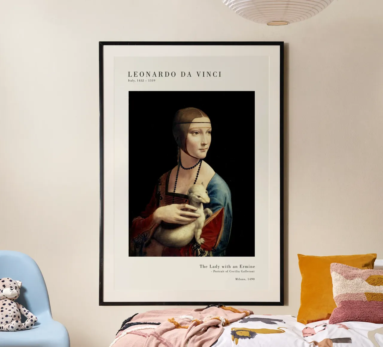 Leonardo da Vinci - Dame mit dem Hermelin poster con telaio in alluminio da Old Masters
