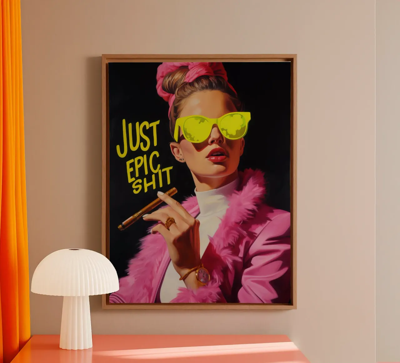 Just Epic Shit | Pop Art Neon Portrait tela con Cornice a cassetta da Autofocus