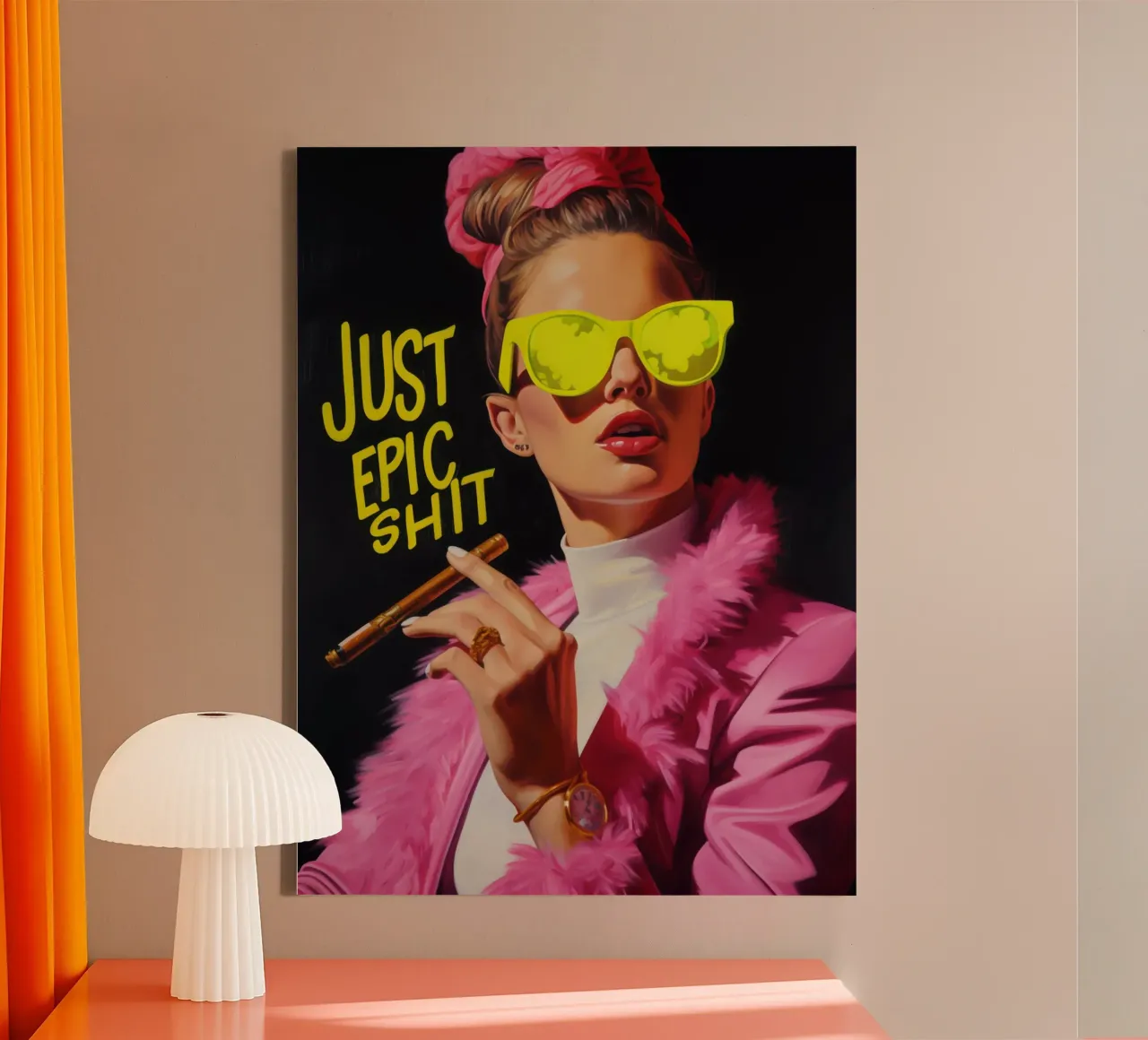 Just Epic Shit | Pop Art Neon Portrait tela con Cornice a cassetta da Autofocus