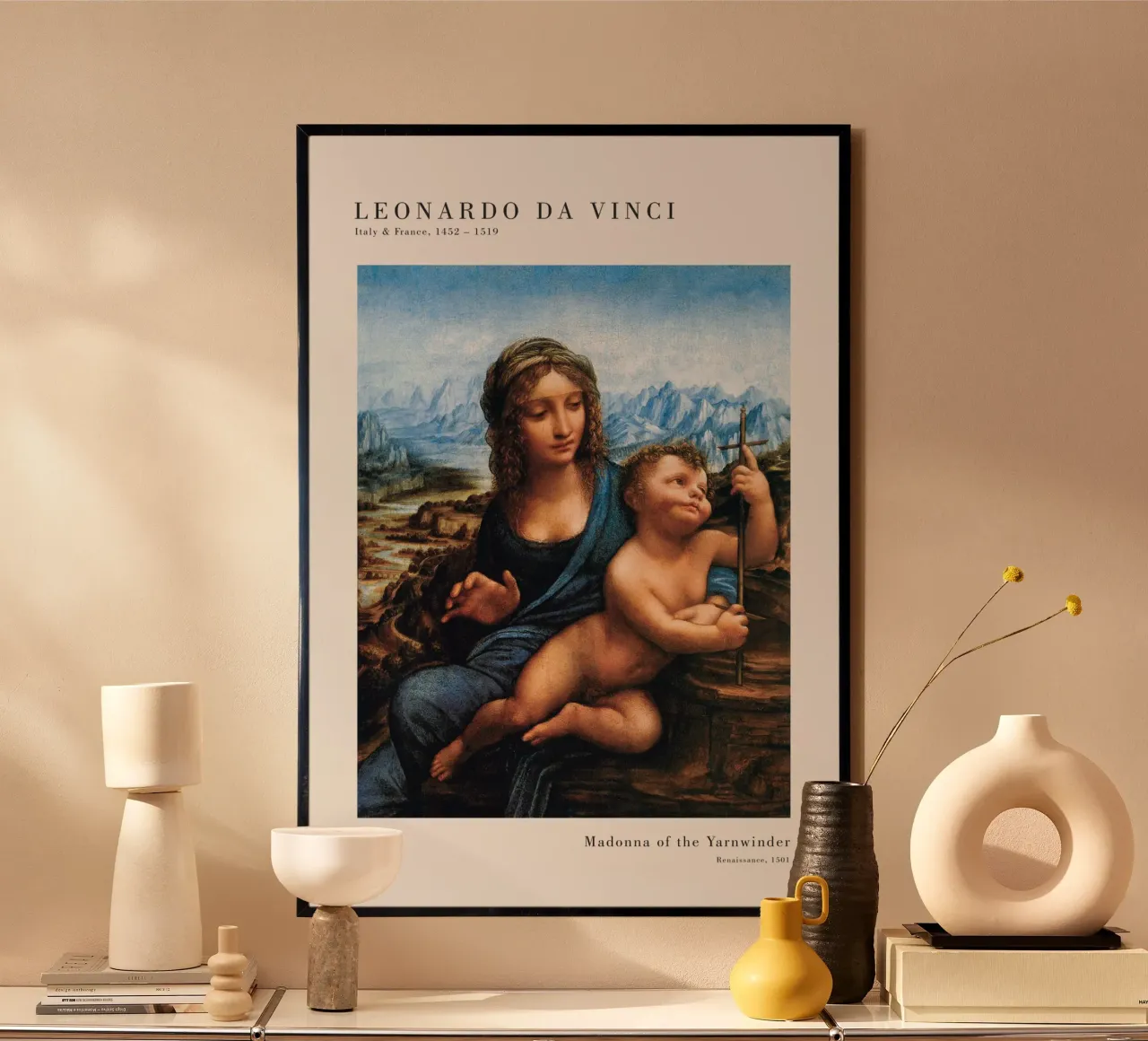 Leonardo da Vinci - Madonna of the Yarnwinder poster con telaio in legno da Old Masters